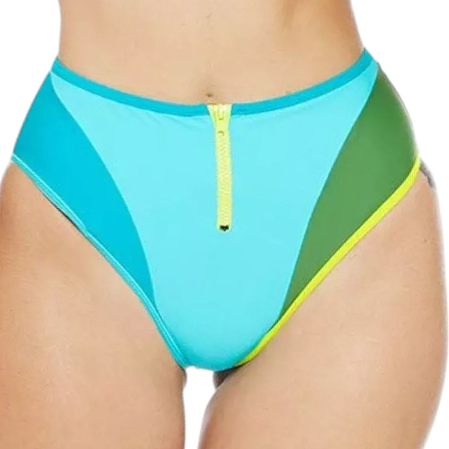 Chromat Mikito Teal Lime Zip Swim Bikini Bottom XS