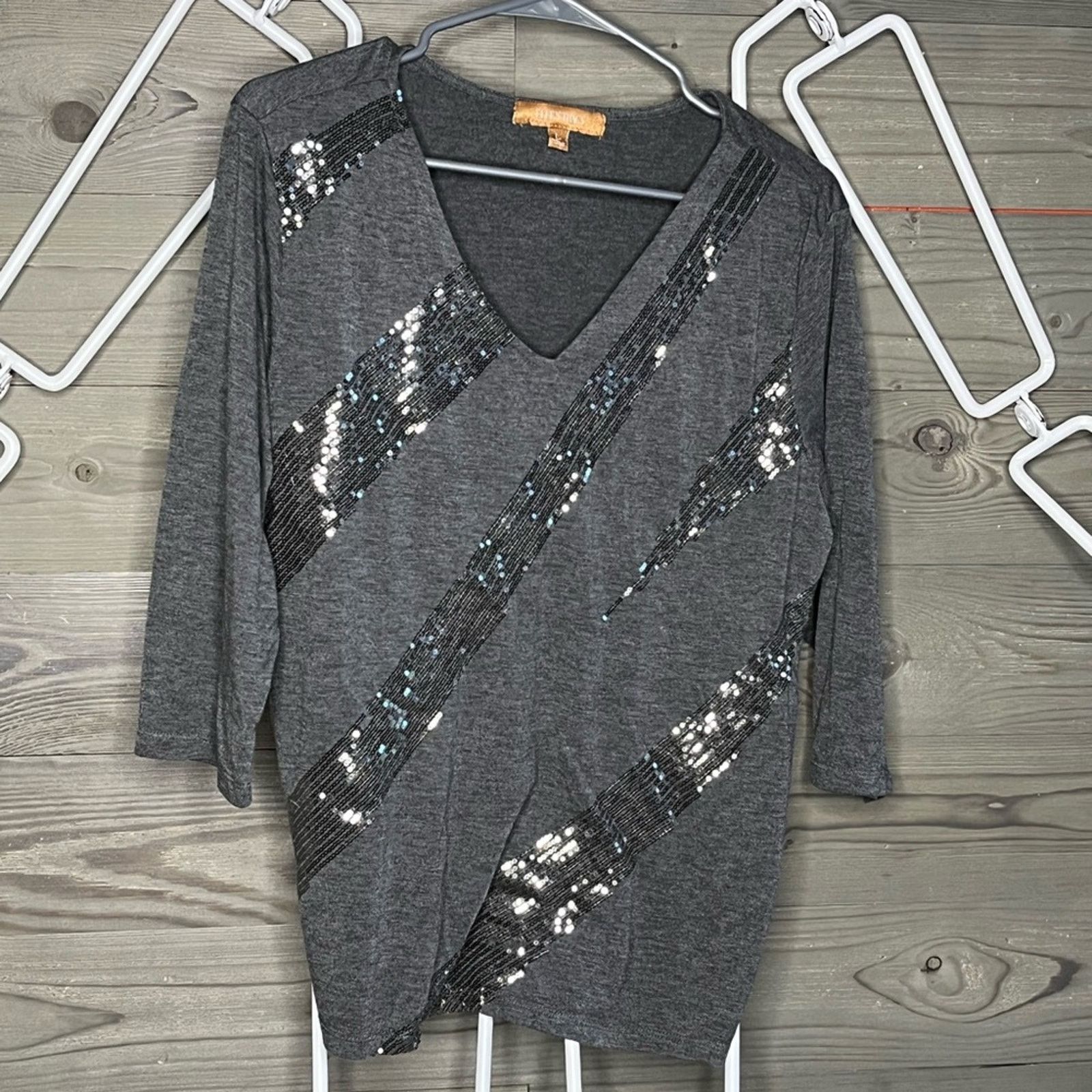 Ellen Tracy Ellen Tracy sequin 3/4 sleeve top size L Size L / US 10 / IT 46 - 1 Thumbnail