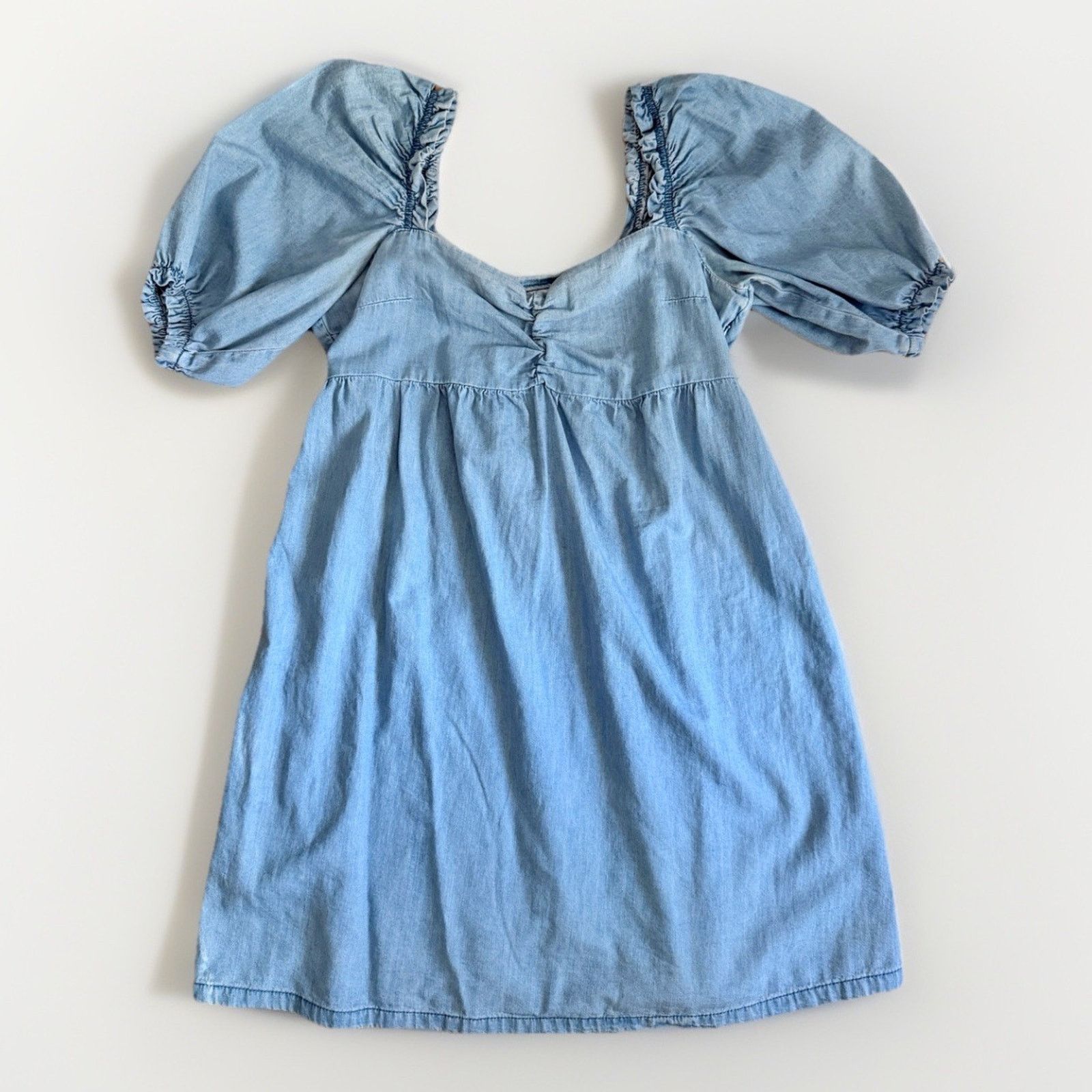H&M H&M 100% Cotton Puff Sleeve Baby Doll Dress Denim Zip S Size S / US 4 / IT 40 - 1 Thumbnail