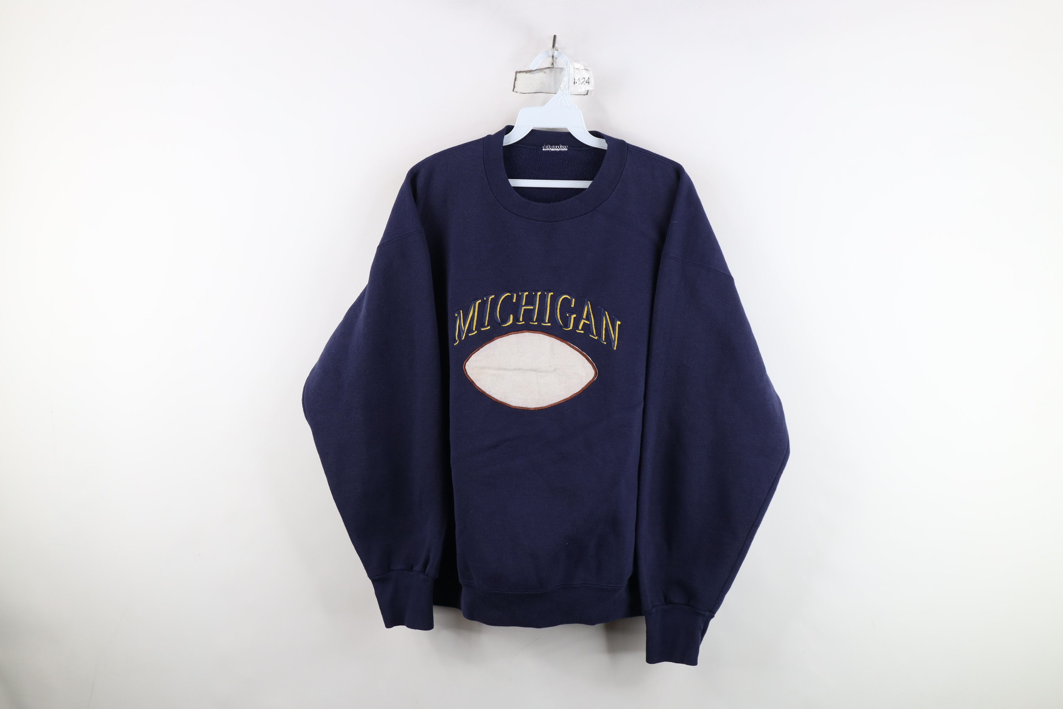 Vintage Vintage 90s University of Michigan Football Sweatshirt Blue Size US L / EU 52-54 / 3 - 1 Thumbnail