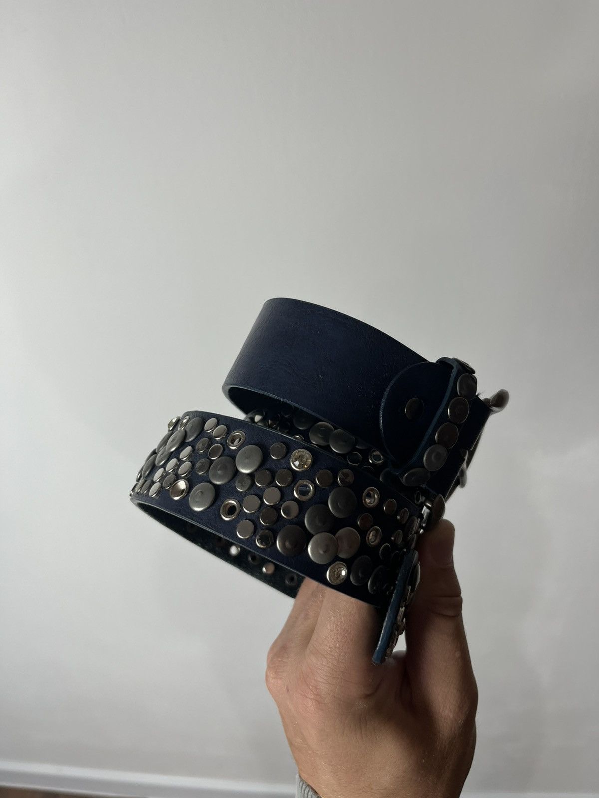 Other Avant-Garde Blue Leather Belt with Silver Studs Unisex Size ONE SIZE - 3 Thumbnail