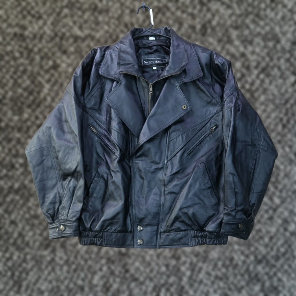 Vintage VINTAGE Motorcycle Leather Jacket Men's XL Black Bomber Coat Lined Insulated Size US XL / EU 56 / 4 - 1 Thumbnail