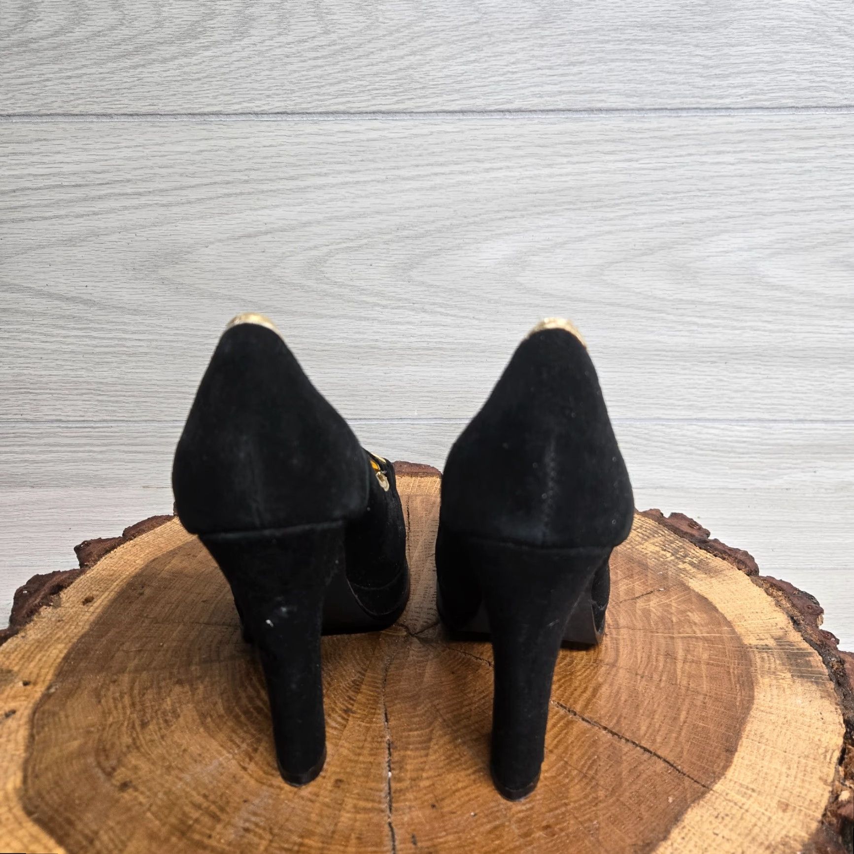 Vintage Colin Stuart Black Suede Gold Heel Round Toe Adult Women's Size 7 Shoes Size US 7 / IT 37 - 4 Thumbnail