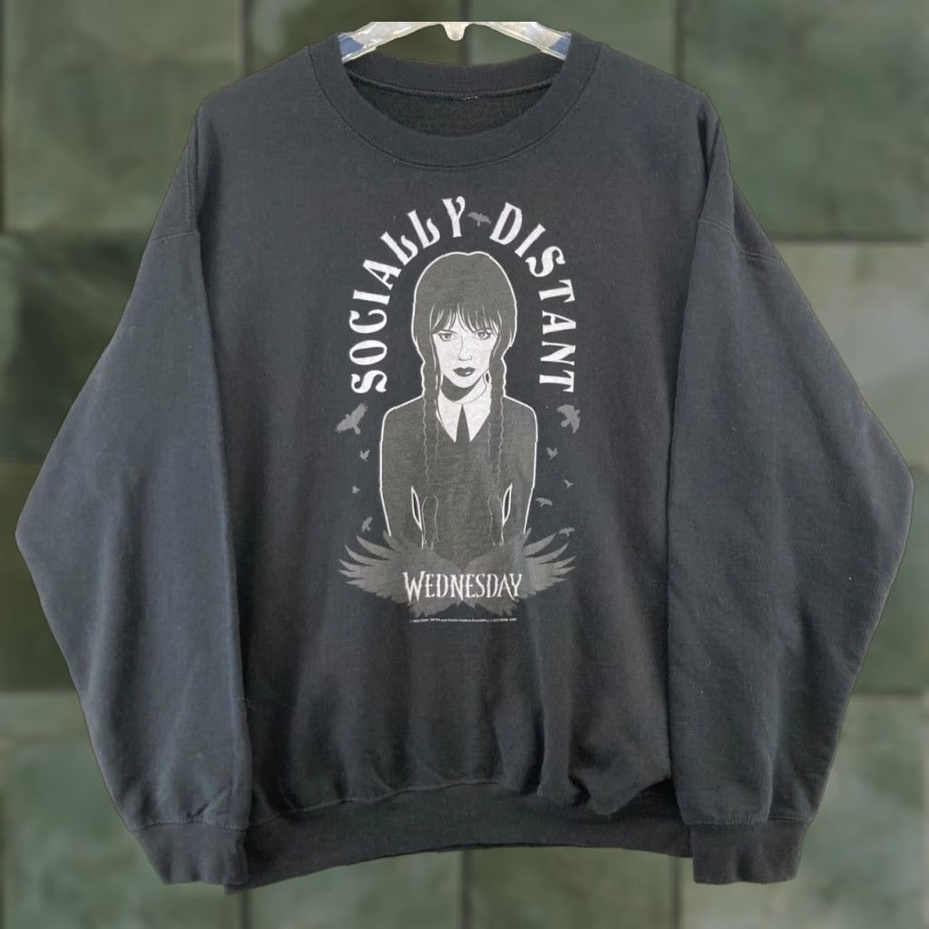 Vintage VINTAGE Socially Distant Wednesday Womens Sweater XL Black Size XL / US 12-14 / IT 48-50 - 1 Thumbnail