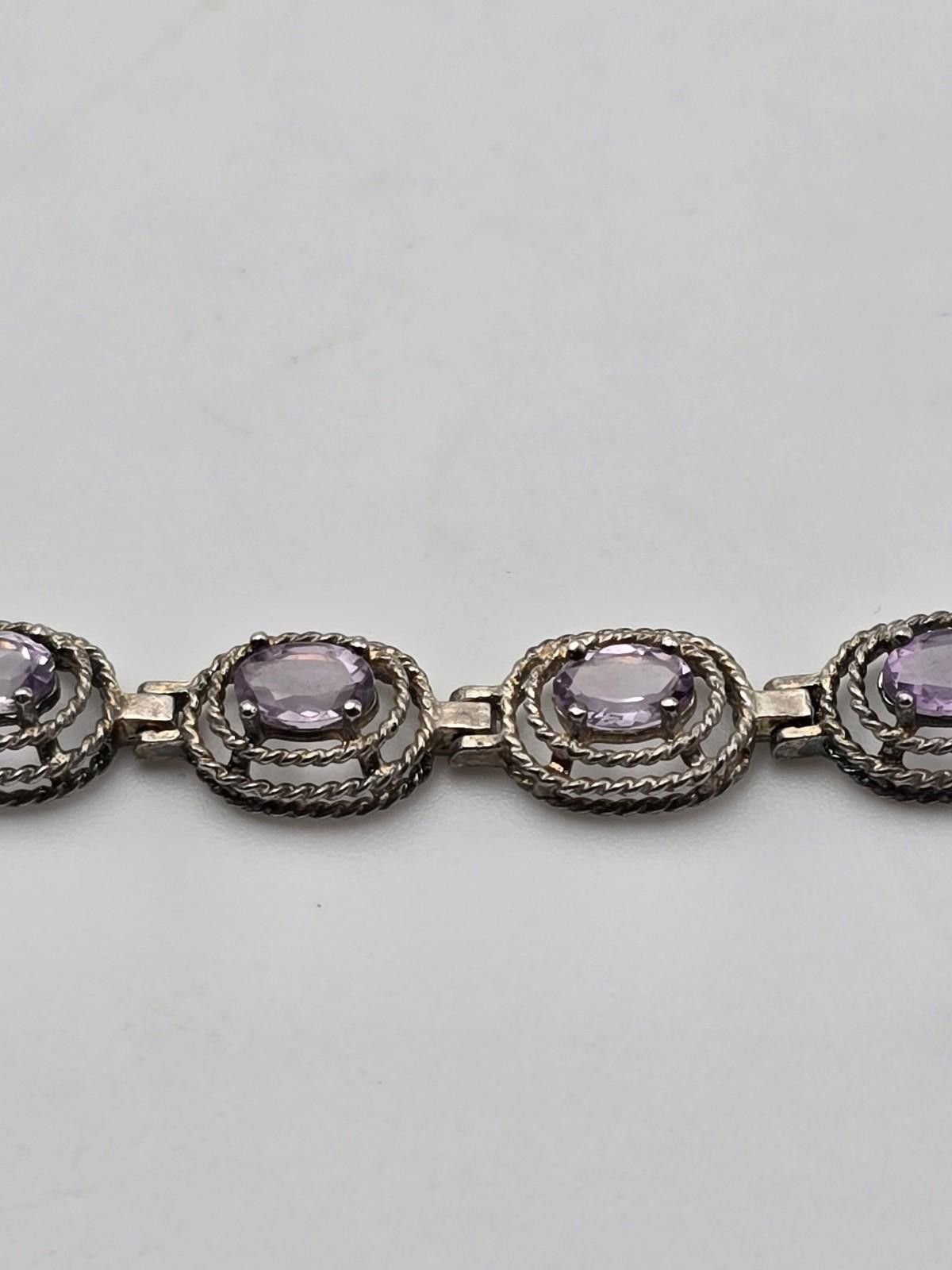 Other Sterling Silver Amethyst Bracelet – Revival Style Oval Links Size ONE SIZE - 2 Thumbnail