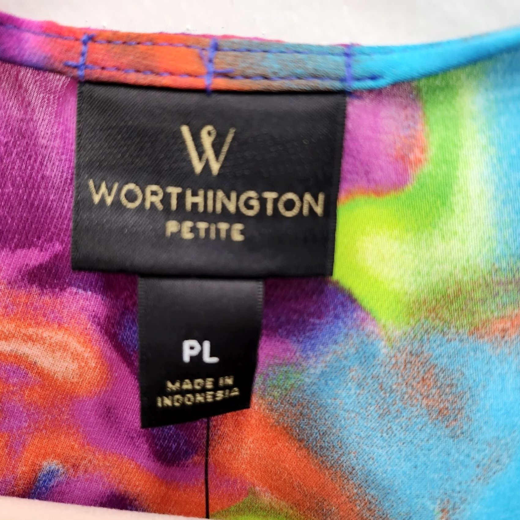 Worthington Worthington Womens Blouse Petite Large Abstract Print Artsy Short Sleeve Top NWT Blouse (+Petites) Multicolor Size L / US 10 / IT 46 - 6 Thumbnail