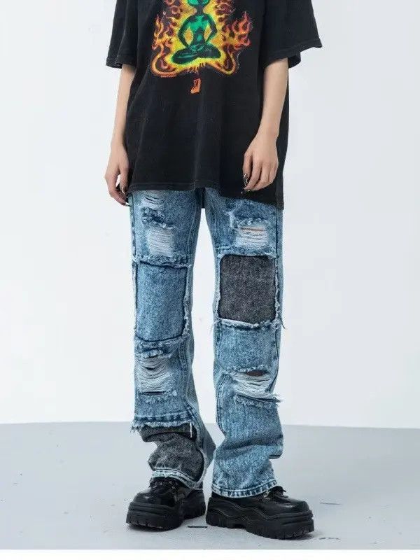Japanese Brand Retro loose straight leg ripped jeans Size US 30 / EU 46 - 5 Thumbnail