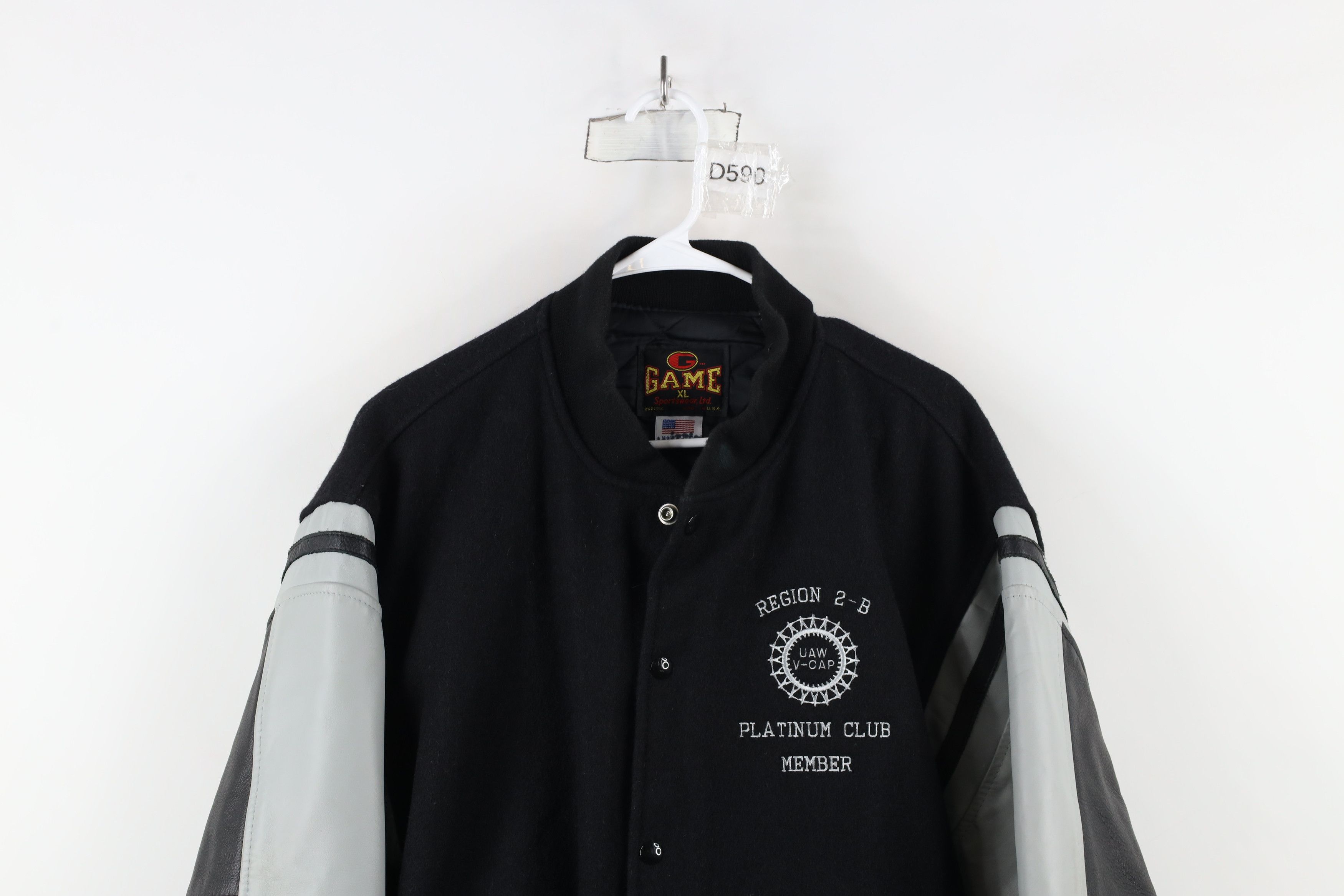 Vintage Vintage 90s United Auto Wool Leather Varsity Jacket USA Size US XL / EU 56 / 4 - 2 Thumbnail