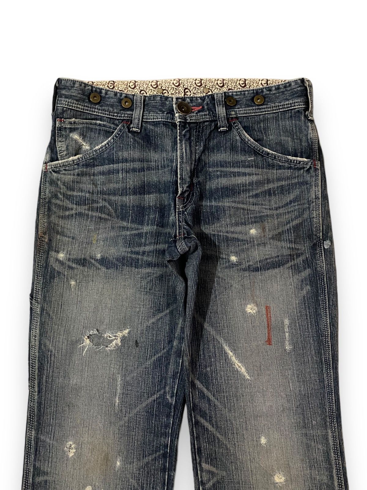 Edwin × Japanese Brand FLARE 🔥 Edwin 503 Blue Trip Distressed Splash Paint Denim Size US 33 - 2 Thumbnail