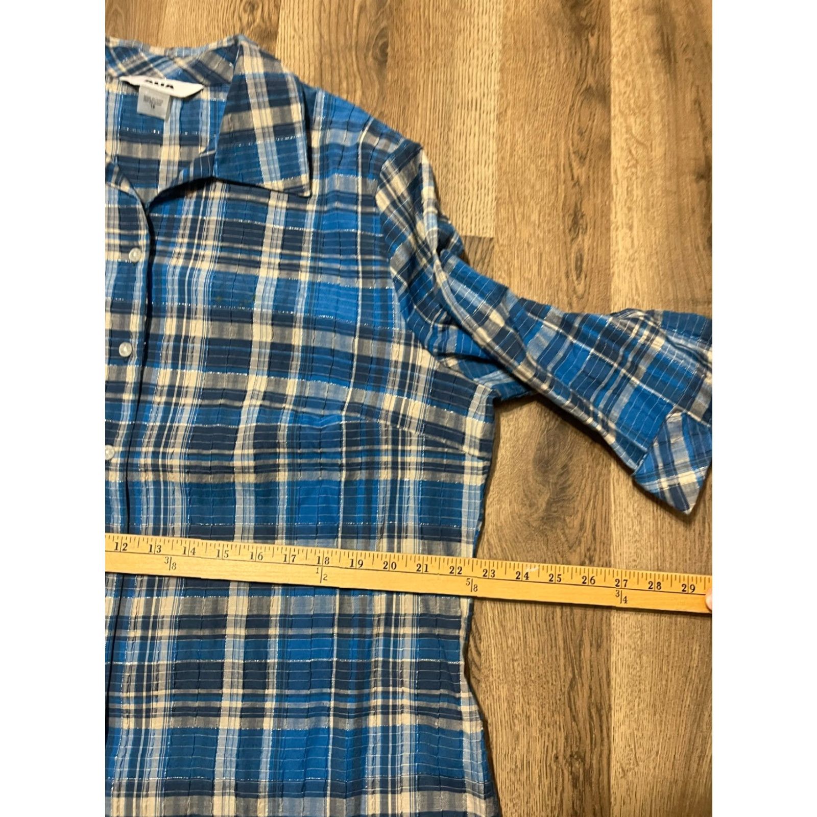 Vintage Alia Shirt Women's Button Up Long Sleeve Plaid Blue Cream Size 16 Size XXL / US 16-18 / IT 52-54 - 6 Thumbnail