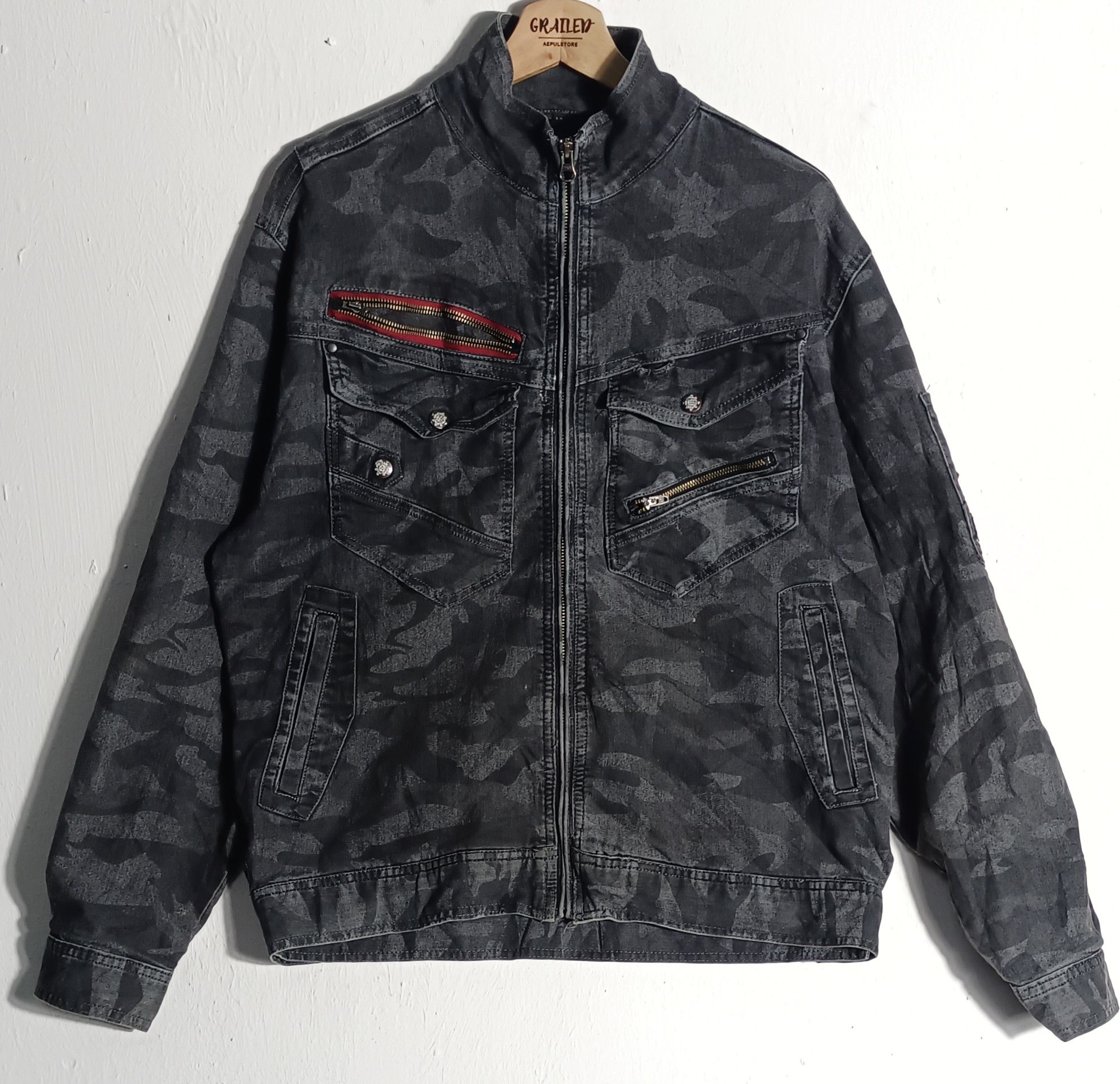Japanese Brand Jawin Camouflage Denim Tactical Pocket Jacket Size US L / EU 52-54 / 3 - 1 Thumbnail