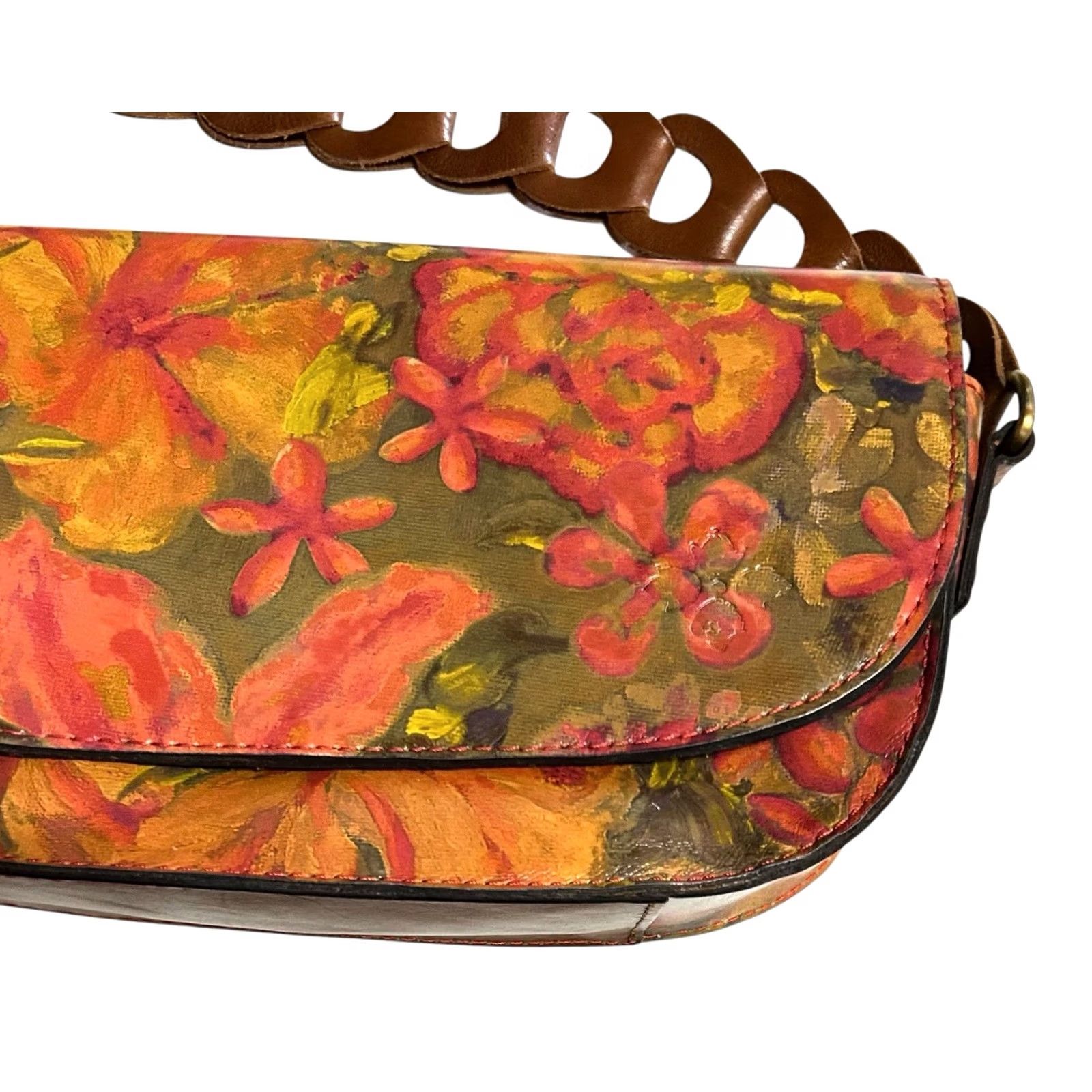 Patricia Nash Patricia Nash Vilette Leather Chain-Link Crossbody Purse Bag Floral Oil Painting Handbag Womens Small Multicolor Leather Crossbody Bag Size ONE SIZE - 3 Thumbnail