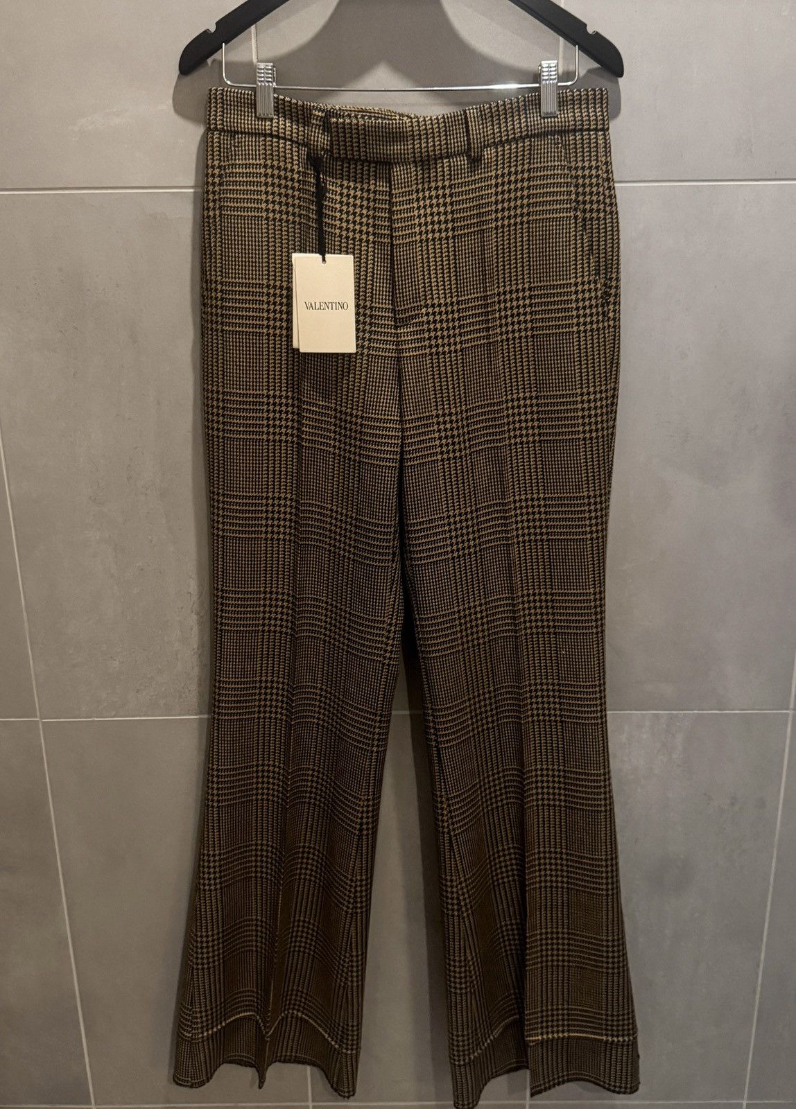 Valentino Wool Trousers with Glen Plaid Pattern and Turn-ups Size US 30 / EU 46 - 1 Thumbnail