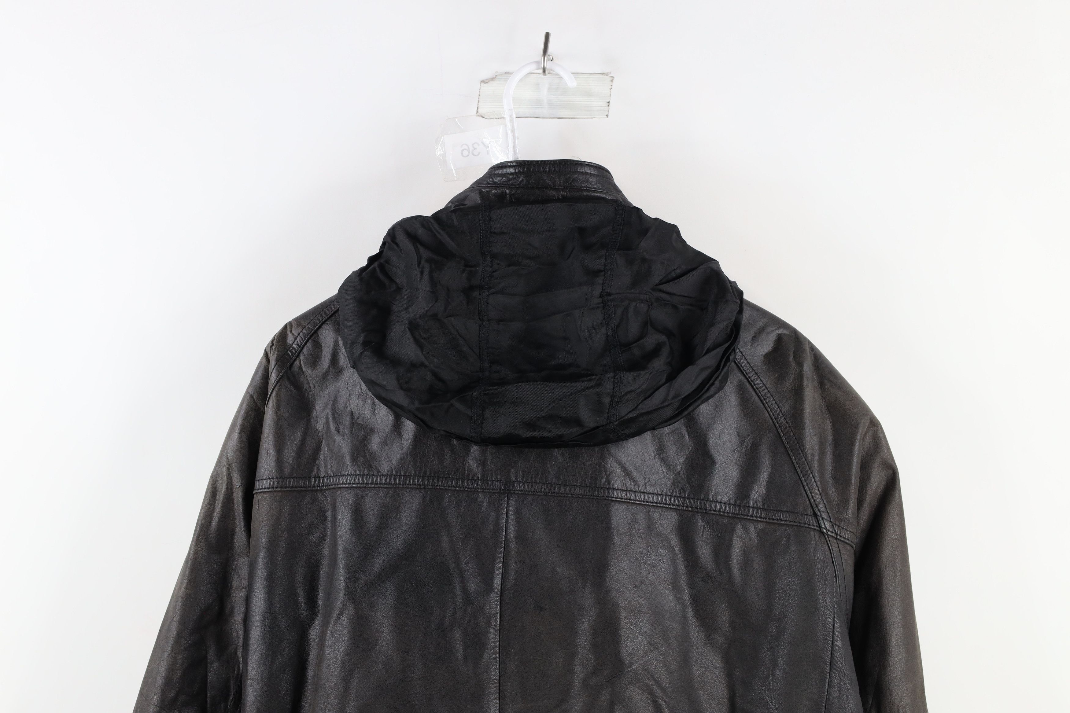Vintage Vintage 90s Streetwear Hooded Leather Bomber Jacket Black Size US L / EU 52-54 / 3 - 17 Thumbnail