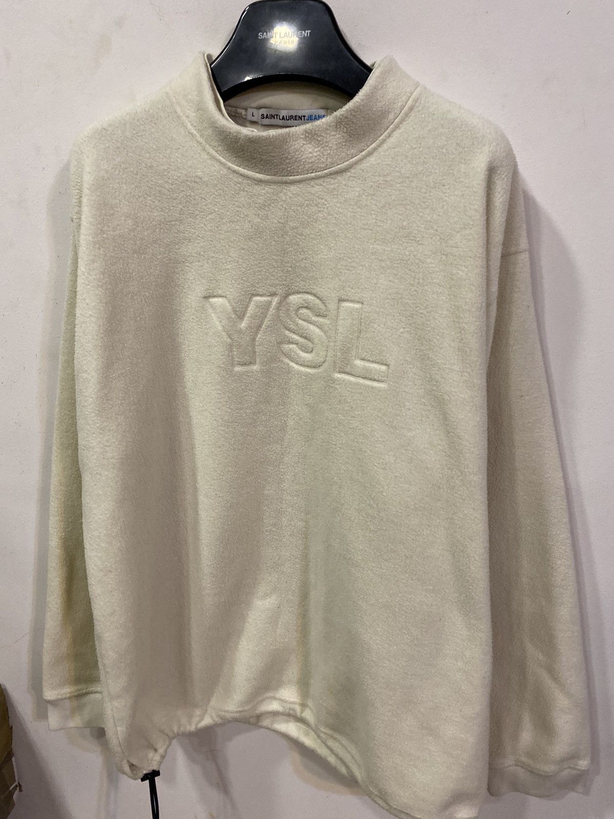 Yves Saint Laurent Fleece YSL Sweatshirt Big Logo White YSL Sweater Size US L / EU 52-54 / 3 - 2 Thumbnail