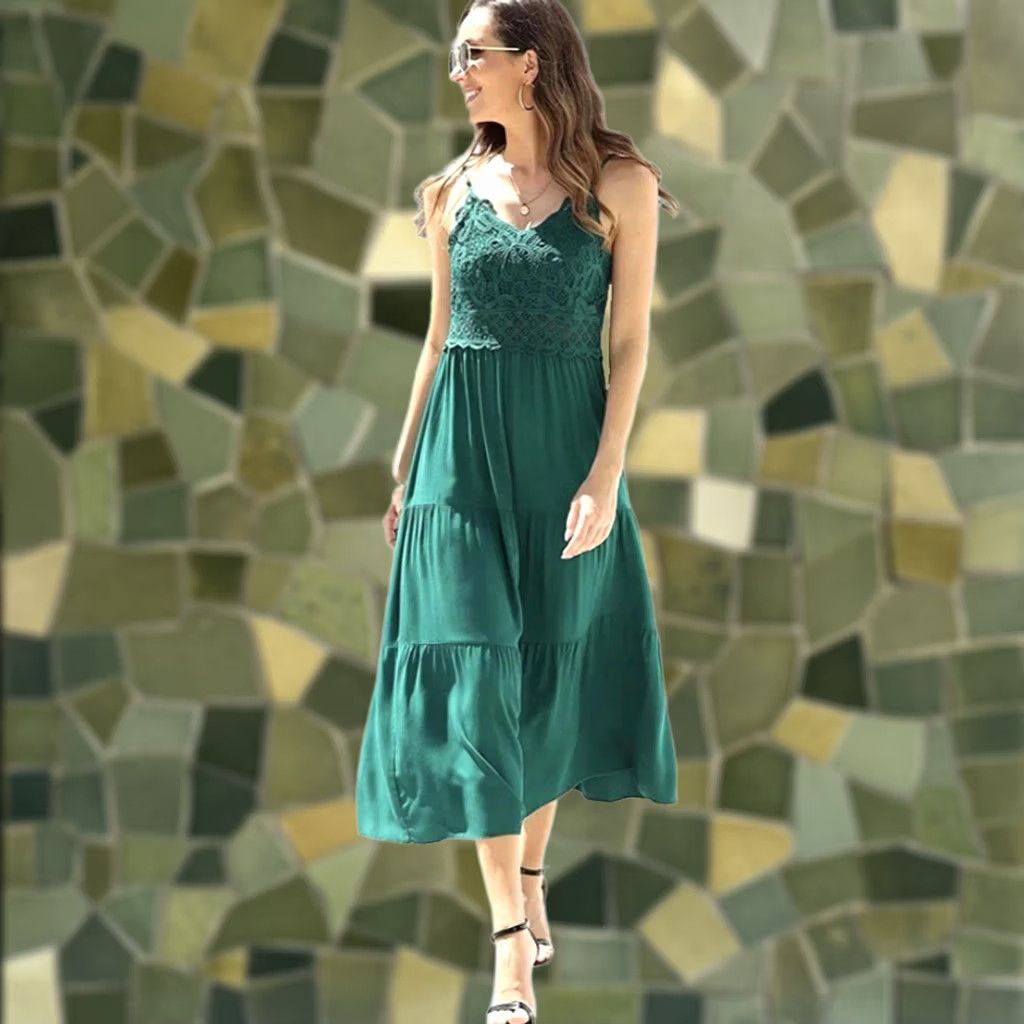 Vintage Dokuritu Emerald Green Rayon Crochet Spaghetti Strap Midi Beach Boho Dress M Size M / US 6-8 / IT 42-44 - 1 Thumbnail