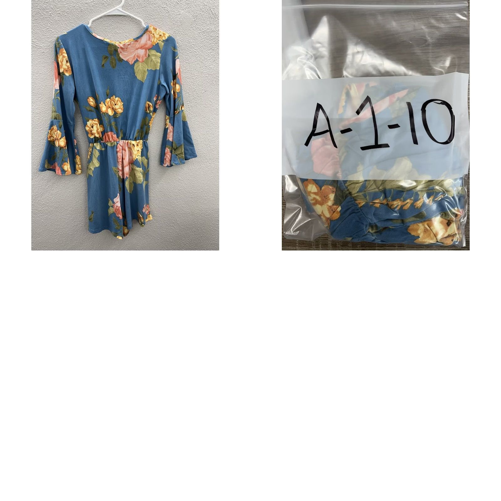 Bell Womens Say Anything Blue Floral V-Neck Bell Sleeved Romper Medium Size 32" / US 10 / IT 46 - 8 Thumbnail