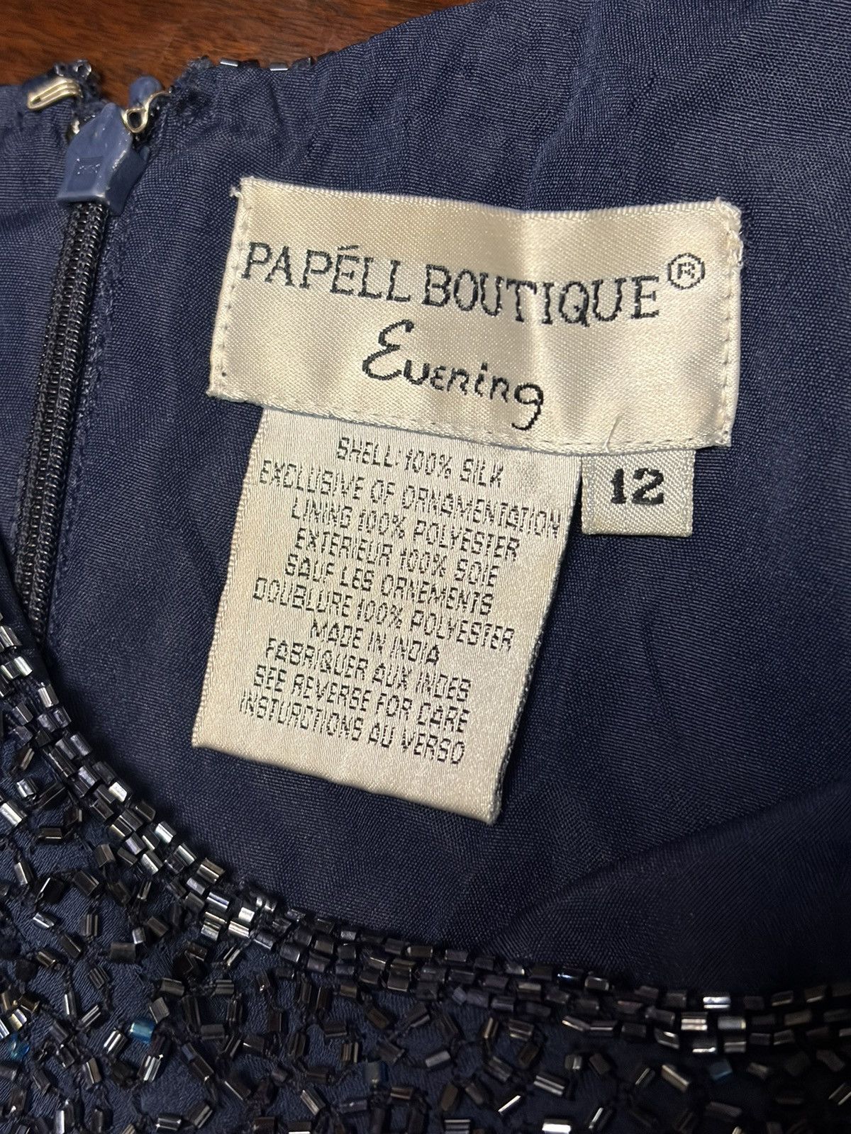 Adrianna Papell Papéll Boutique Evening Navy Beaded Silk Dress Size M / US 6-8 / IT 42-44 - 2 Thumbnail