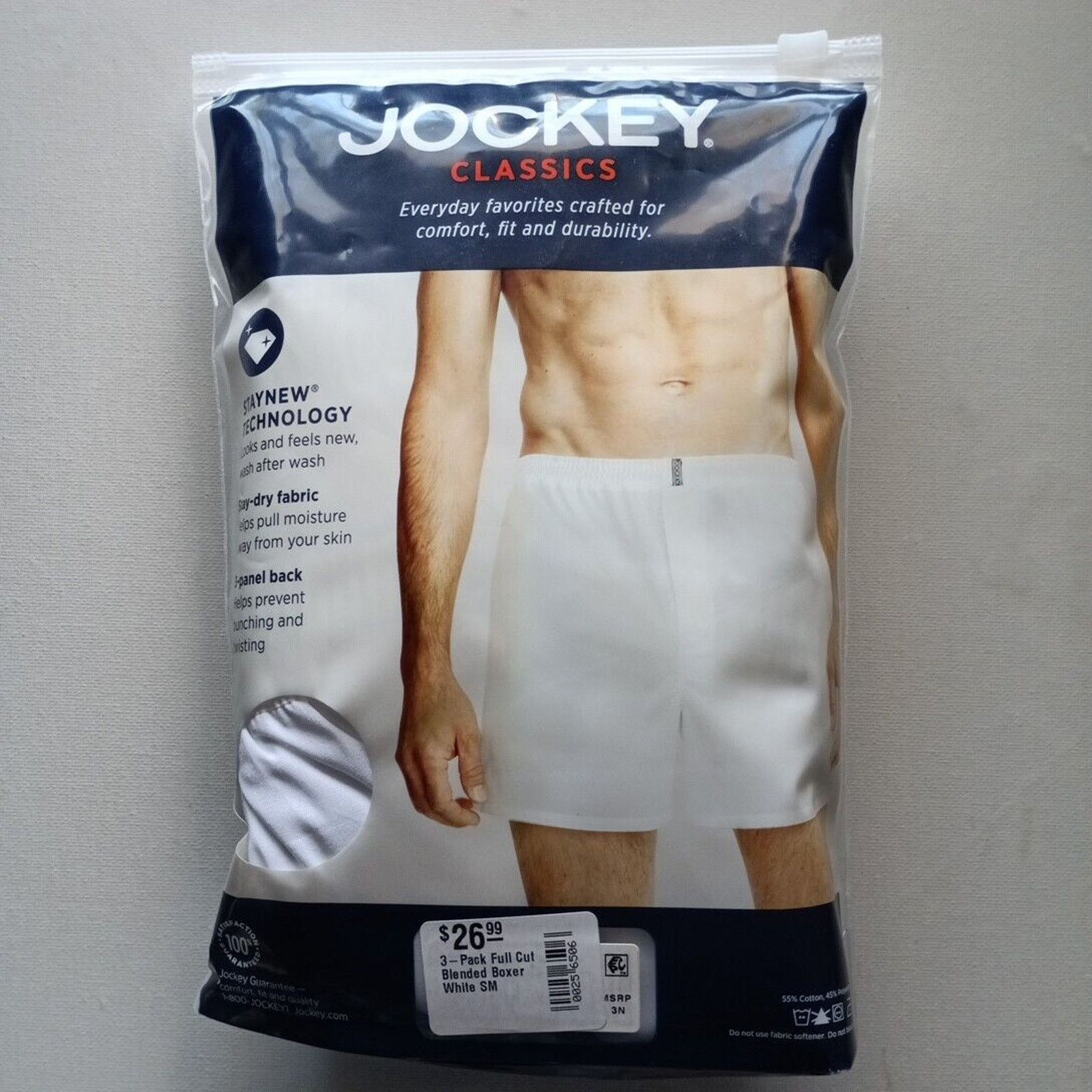 Jockey Jockey Classics Fit Full Cut Boxers 3 Pack Men S 28-30 White Size 28 - 3 Thumbnail