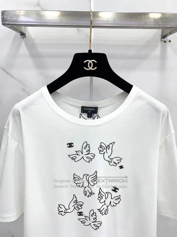Chanel Chanel White Cotton Embroidered Short Sleeve Top . Size L / US 10 / IT 46 - 2 Thumbnail