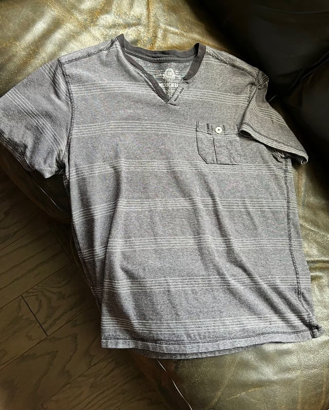 American Rag American Rag Men's Striped V-Neck T-Shirt Pouch Pocket Size US M / EU 48-50 / 2 - 2 Thumbnail