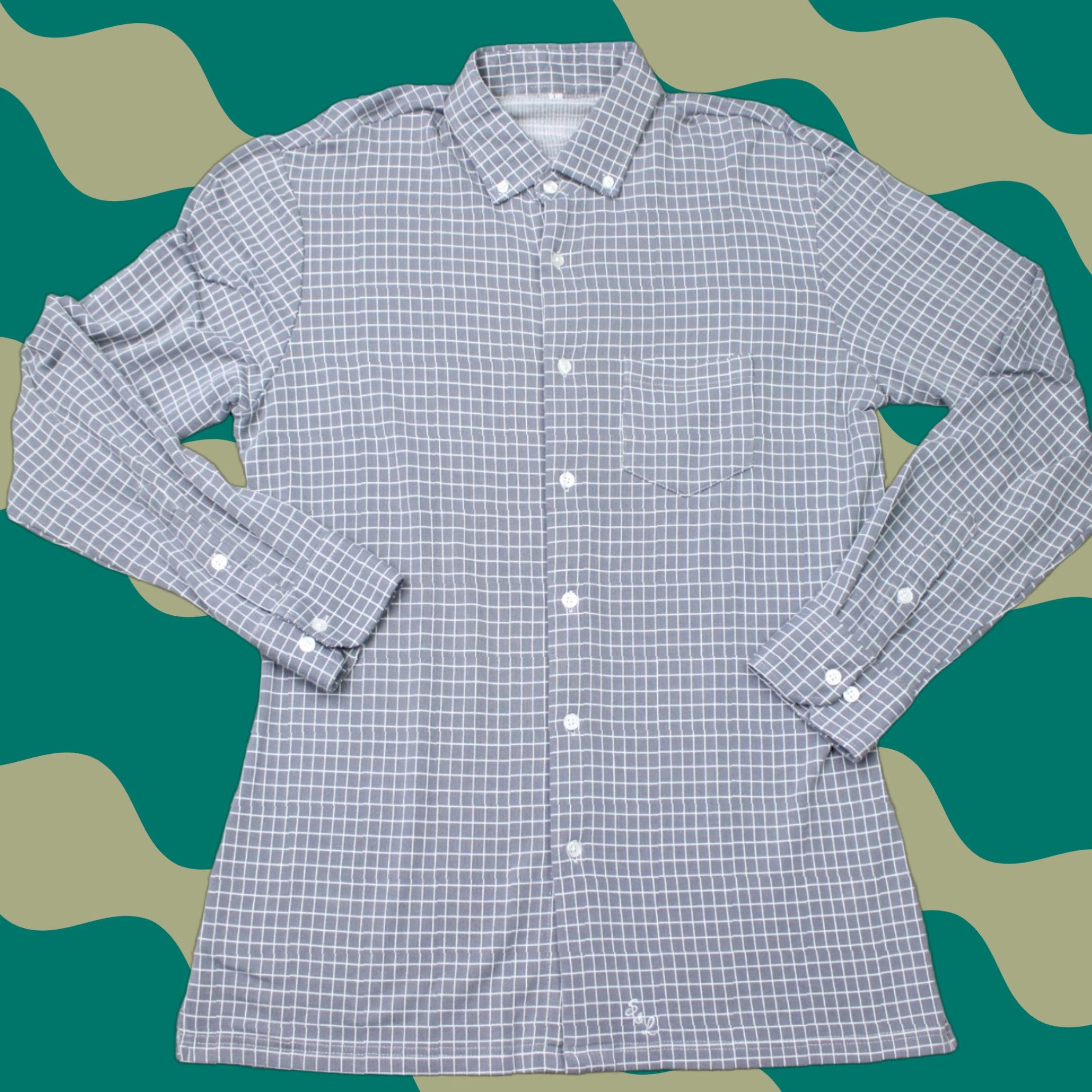 State & Liberty Shirt Mens Large Gray Checkered Button-Up Long Sleeve Modern Comfort