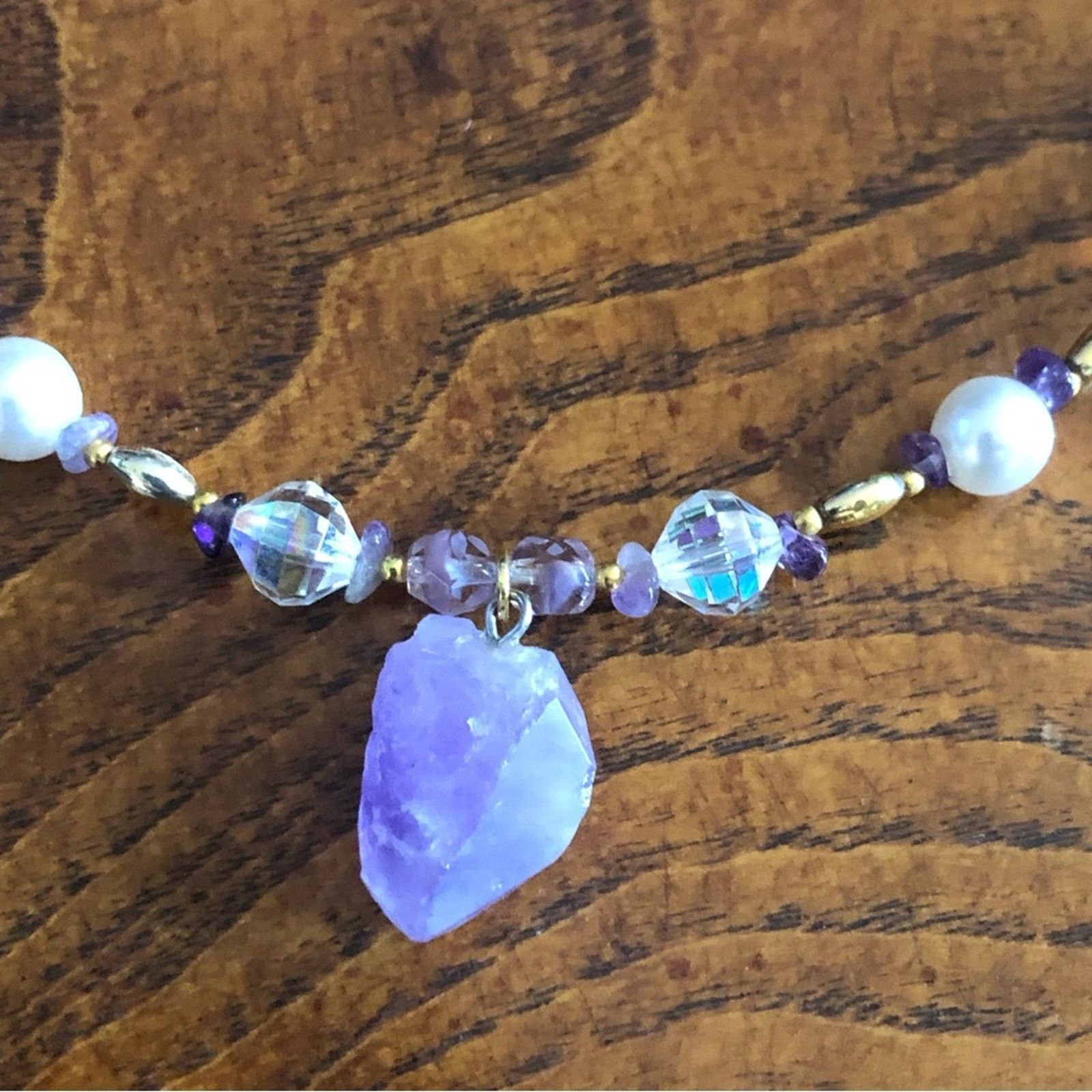 Handmade Handcrafted repurpose genuine amethyst slab pendant necklace Size ONE SIZE - 10 Thumbnail
