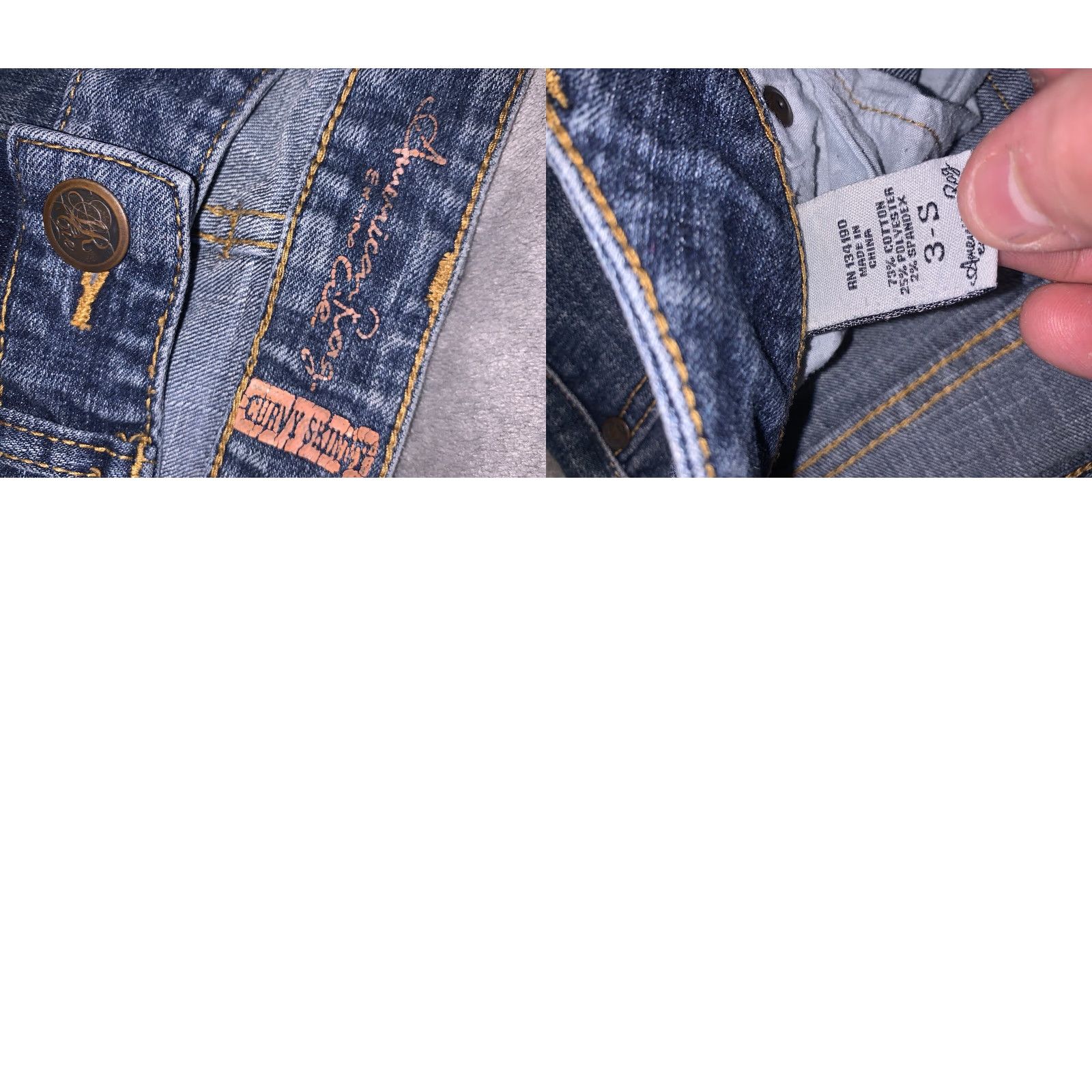 Vintage AMERICAN RAG Curvy Skinny Denim Jeans Womens Size 3S AN1 Size 26" / US 2 / IT 38 - 8 Thumbnail