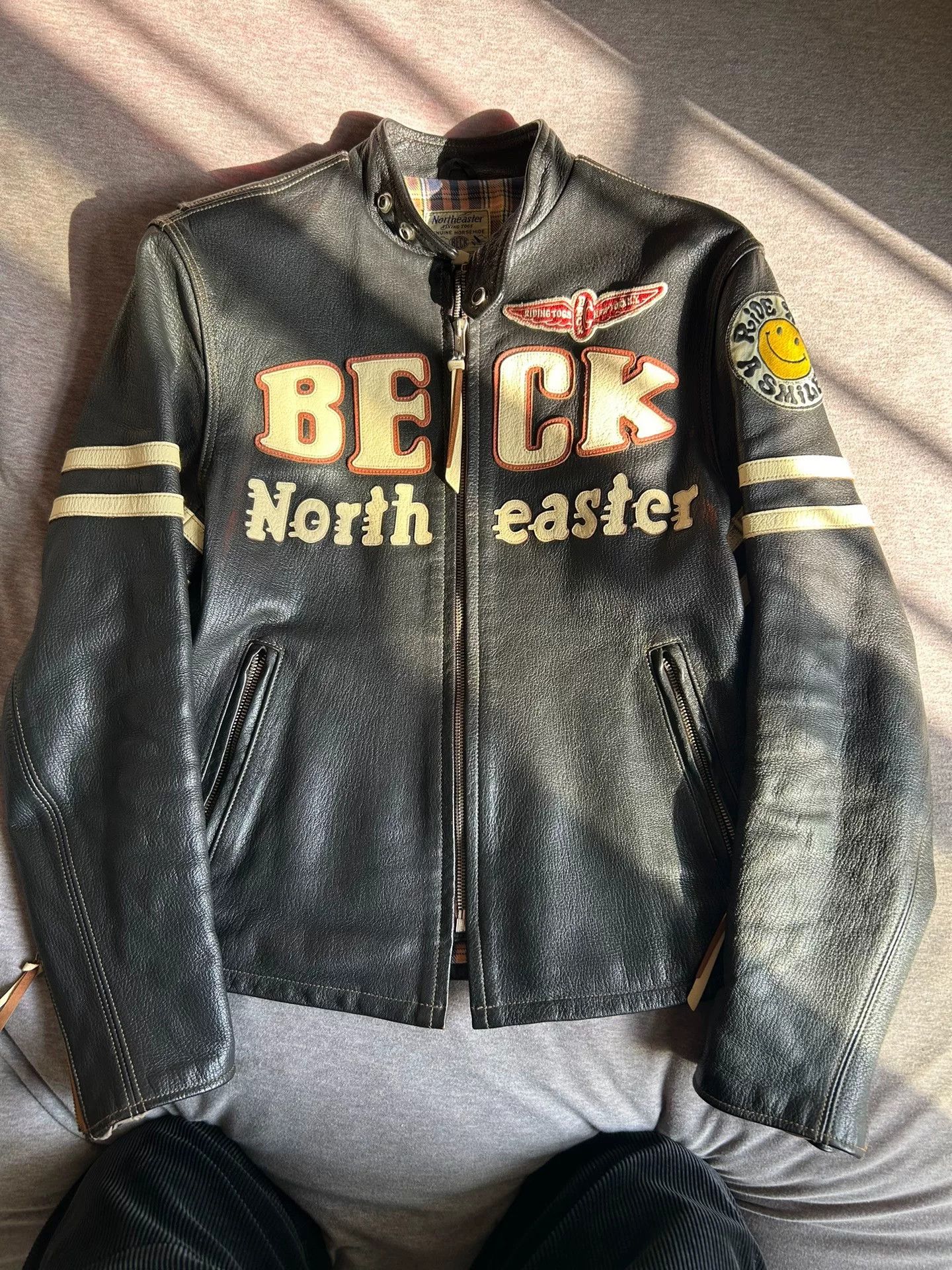 TOYS McCOY beck666 motorcycle leather jacket with smiley patches Size US L / EU 52-54 / 3 - 1 Thumbnail