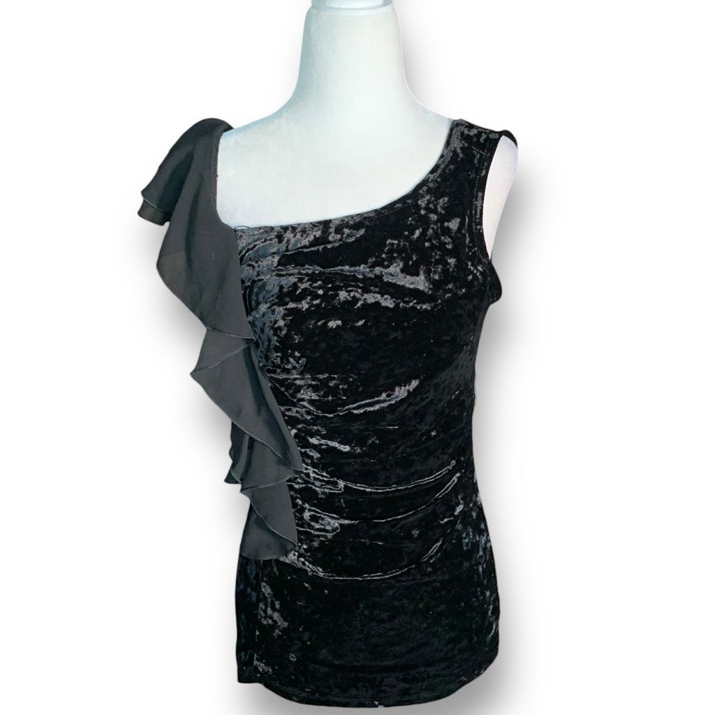 Vintage Vintage Deadstock iZ Byer California Black Velvet Ruffle Det Size S / US 4 / IT 40 - 1 Thumbnail