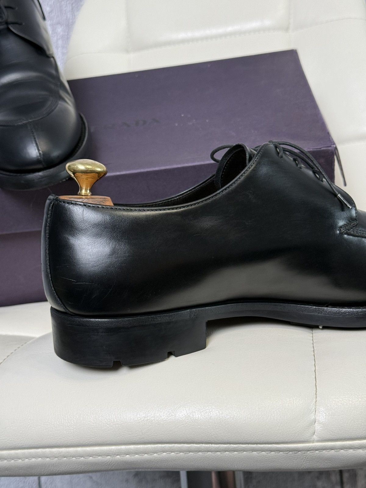 Prada Prada Black Leather Apron Toe Derby Men’s Dress Shoes Italy Size US 11 / EU 44 - 8 Thumbnail