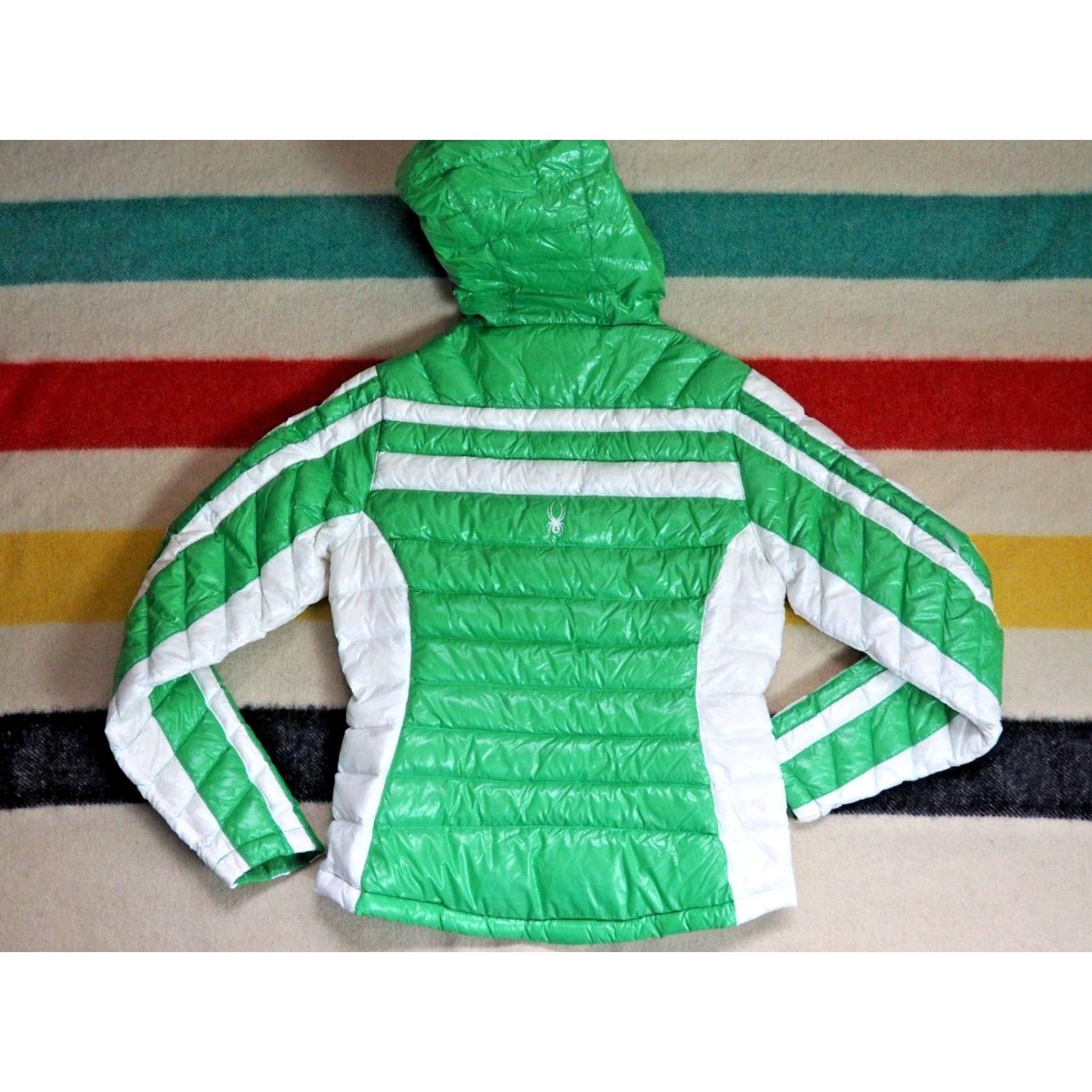 Spyder SPYDER Green White Striped Down Zip Outdoor Logo Puffer Jacket Womens S Size S / US 4 / IT 40 - 2 Thumbnail