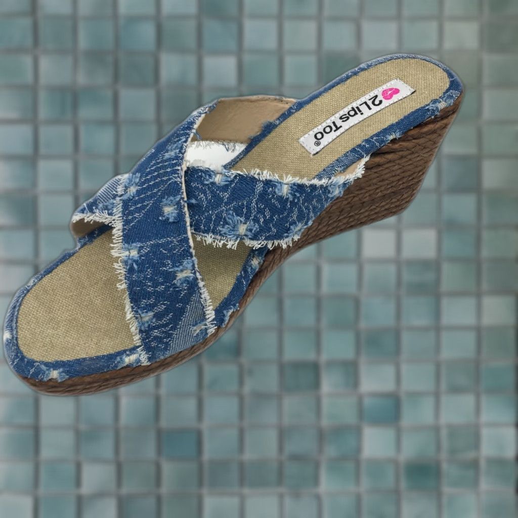 Vintage 2 Lips Too Womens Too Wisk Wedge Heel Slip On Casual Blue Sandals 11M Size US 11 / IT 41 - 1 Thumbnail