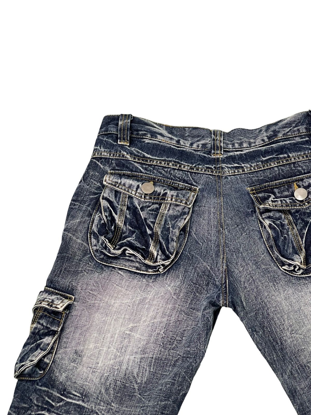 Japanese Brand Flare Jeans Cargo Topism Distress Acid Wash Boot Cut 7🟦4 Size US 33 - 19 Thumbnail