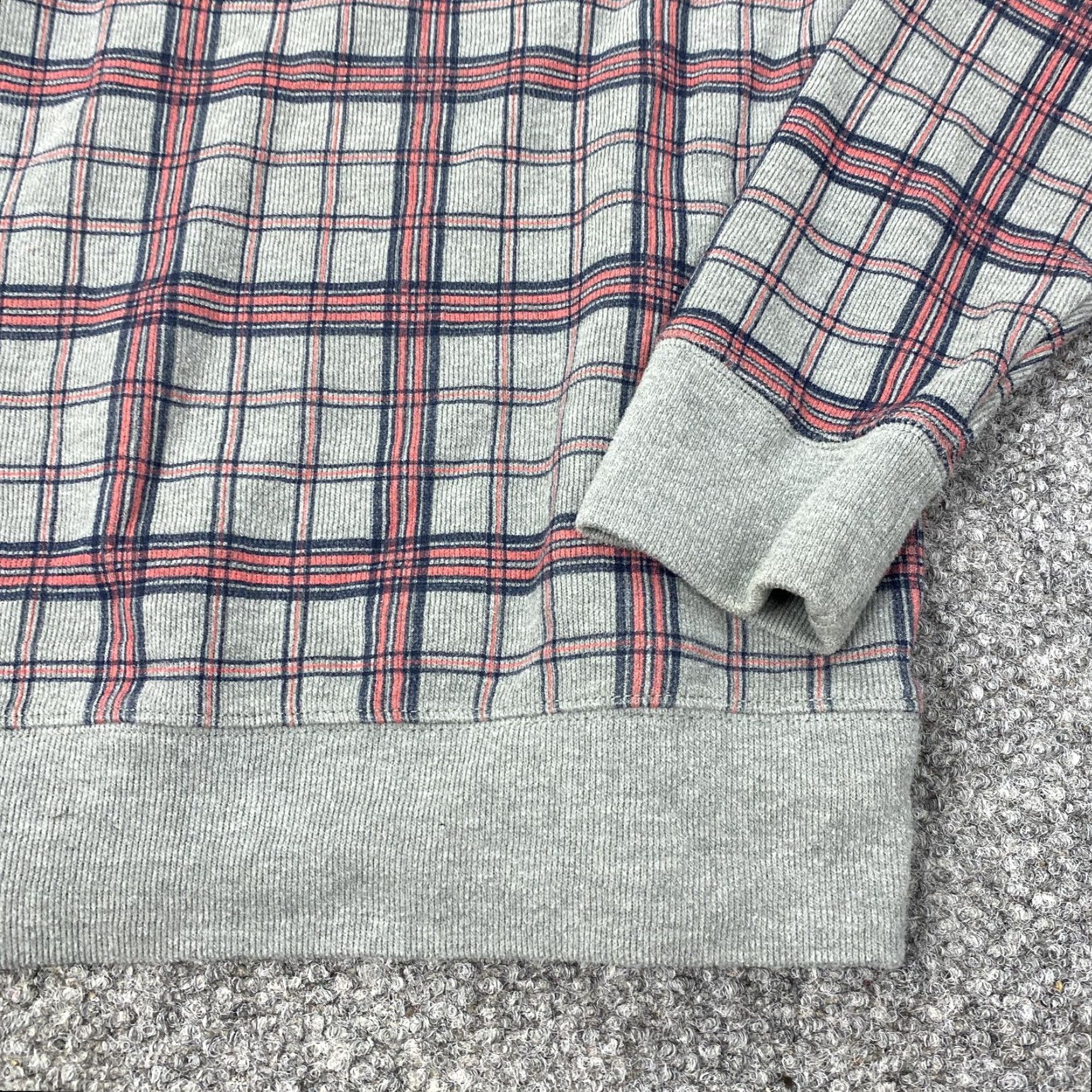Lands' End Lands' End Sweatshirt Mens Large Gray Red Navy Plaid 1/4 Zip Pullover 42-44, Cotton Polyester, Fleece, Regular, Zip, Pullover, Mens Size US L / EU 52-54 / 3 - 2 Thumbnail