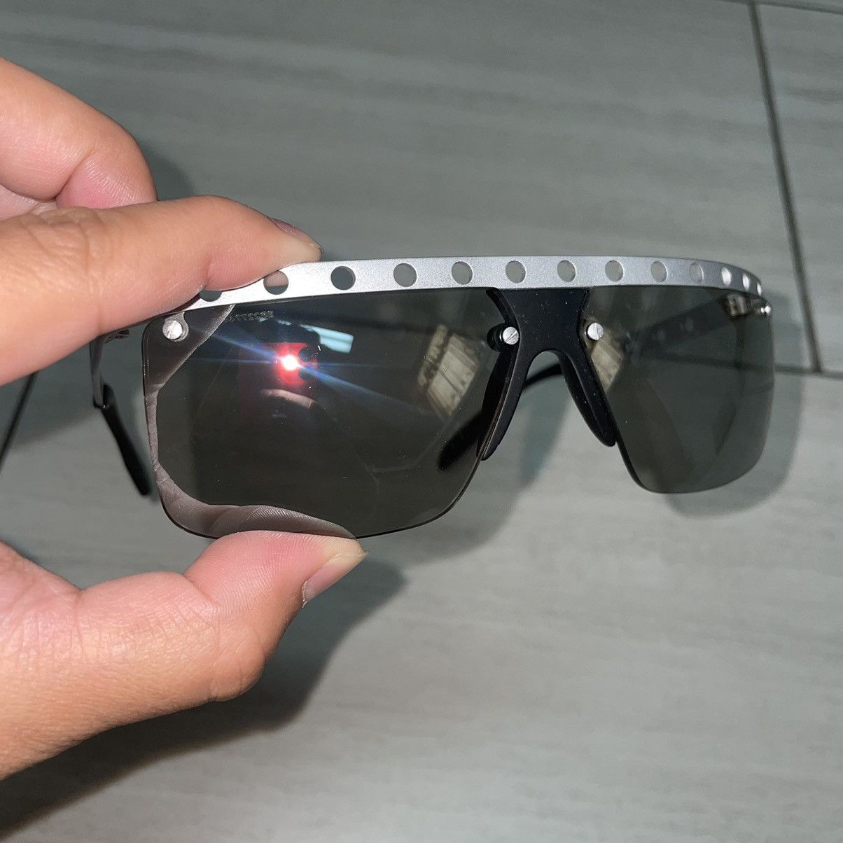 Prada Prada Sunglasses Silver Rough Black Rubber Mirrored Size ONE SIZE - 4 Thumbnail