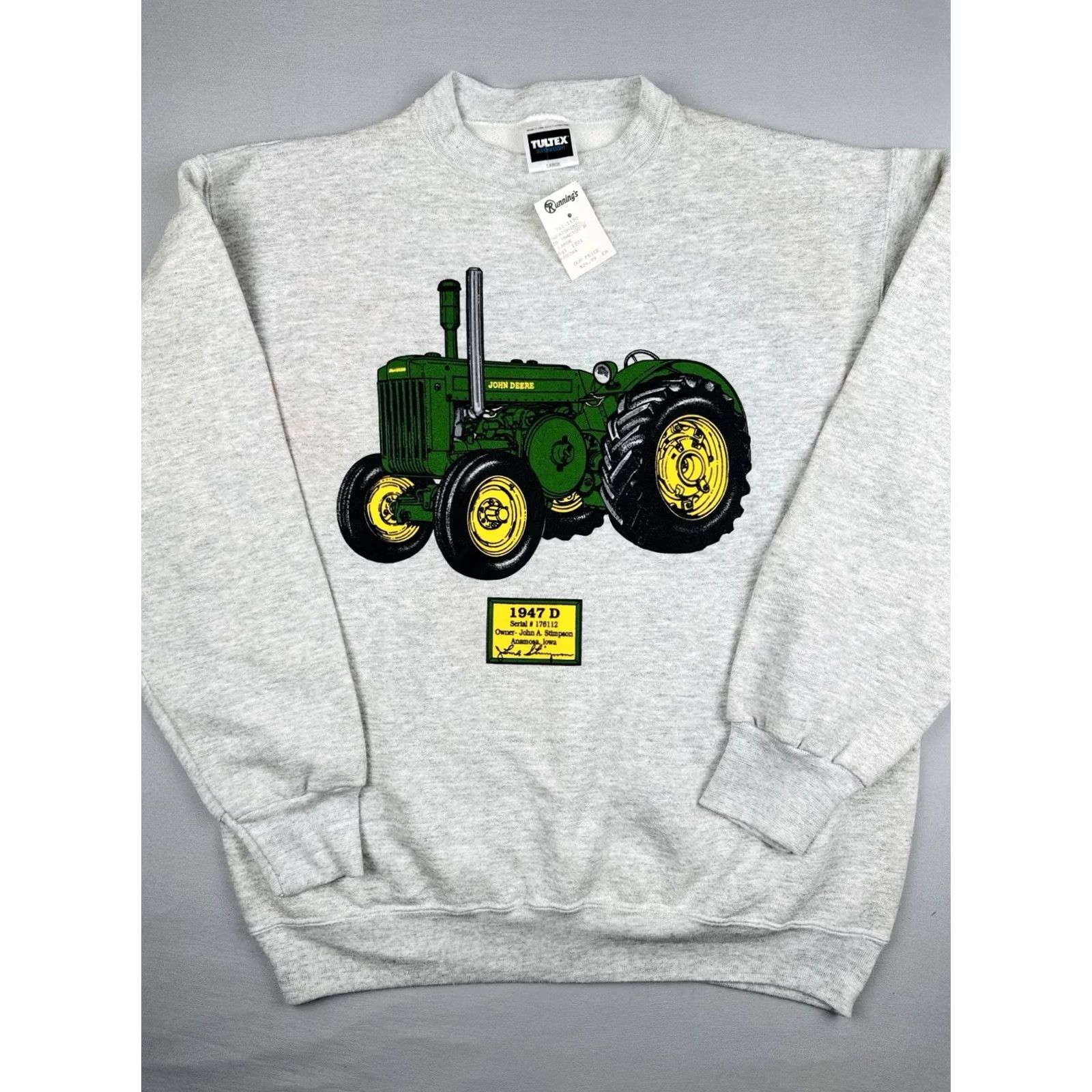 Tultex VINTAGE John Deere Sweatshirt Large Gray 90s Tultex Superweight Cotton Polyester Fleece Crew Neck Mens - USA Size US L / EU 52-54 / 3 - 3 Thumbnail