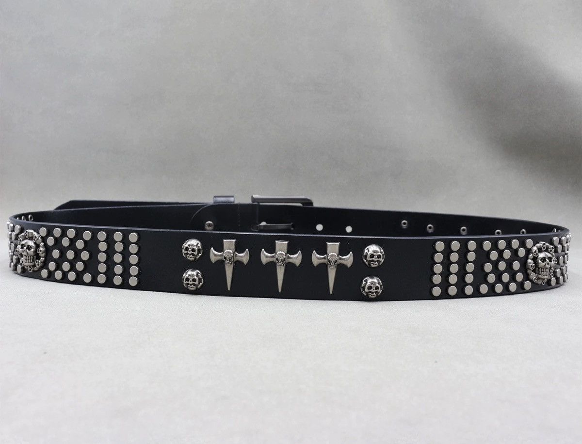 Japanese Brand × Vintage Retro punk skull cross studded rivet leather rock belt Size ONE SIZE - 1 Thumbnail