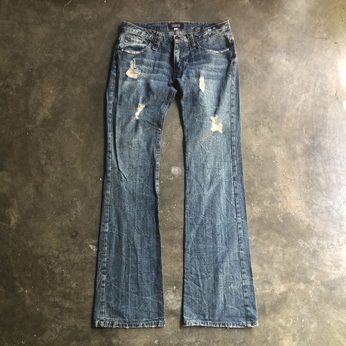 Japanese Brand × LOWBOX Lowbox Punk Stayle Flare Jeans 🍒 Size US 31 - 1 Thumbnail