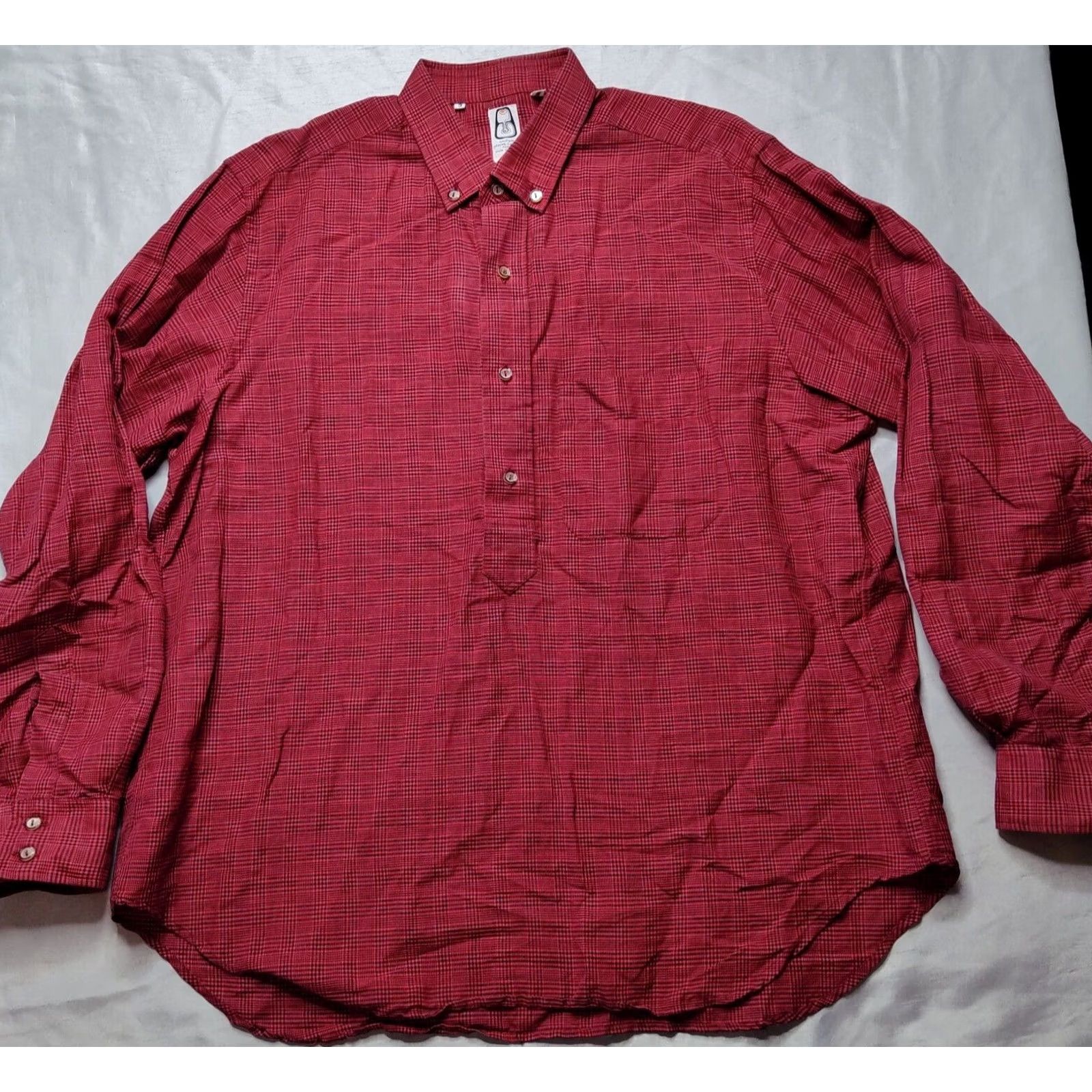 Pierre Cardin VTG PIERRE CARDIN Boutique Paris Men 3 (XL) Red Plaid 1/2 Button Tunic Shirt EUC Size US XL / EU 56 / 4 - 5 Thumbnail