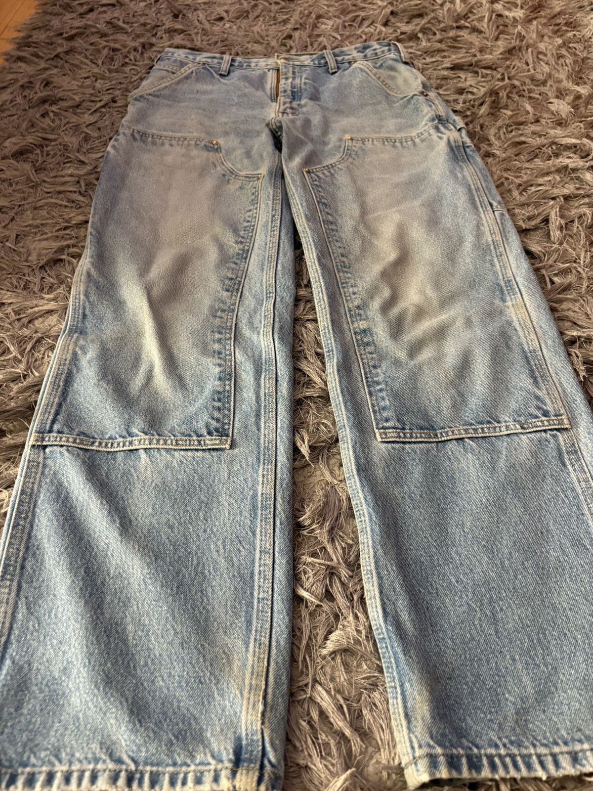 Carhartt Vintage 90’s faded blue denim carhartt double knee jeans Size US 32 / EU 48 - 2 Thumbnail