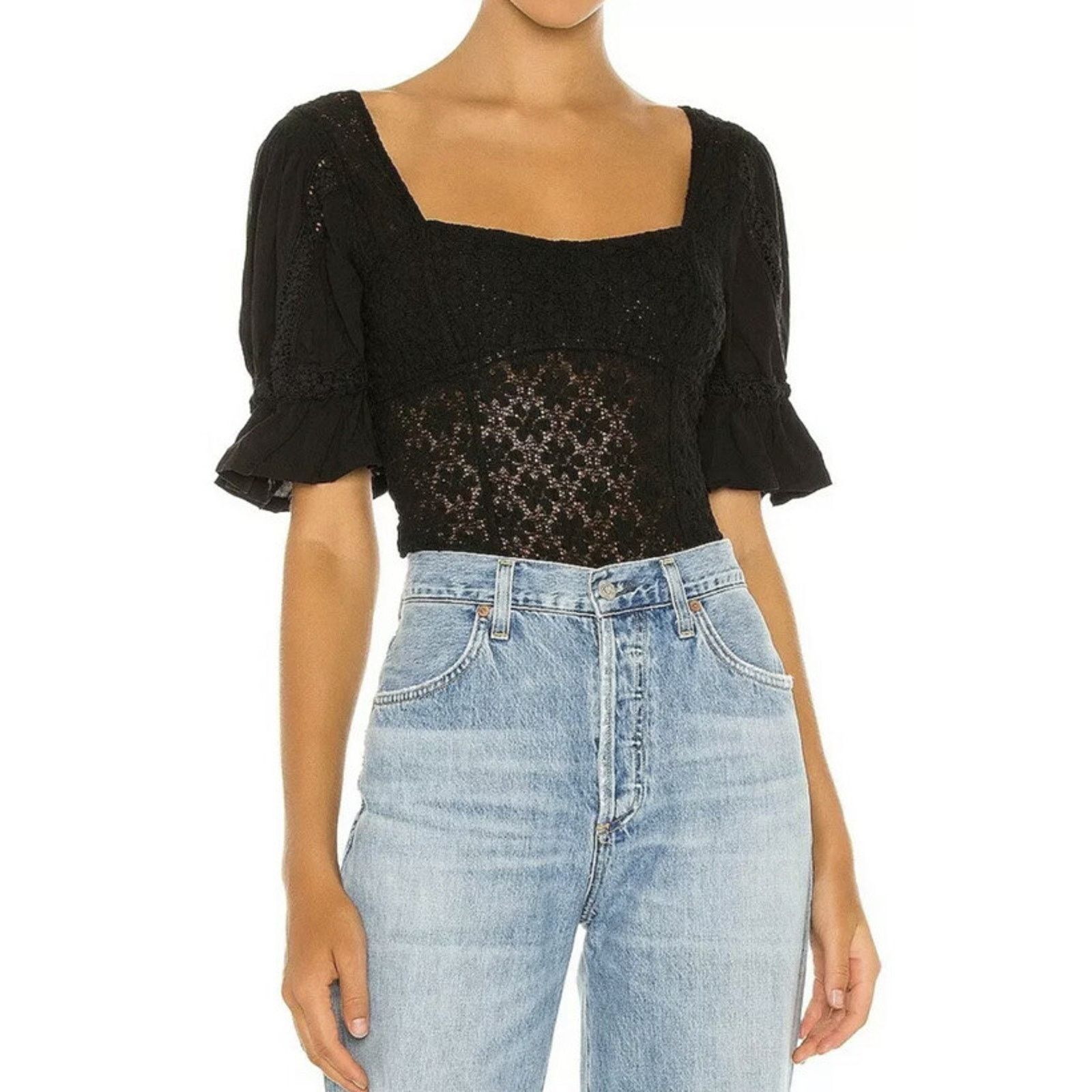 Free People Free People Spring Fling Crochet Top Black women A002085 Size L / US 10 / IT 46 - 10 Thumbnail