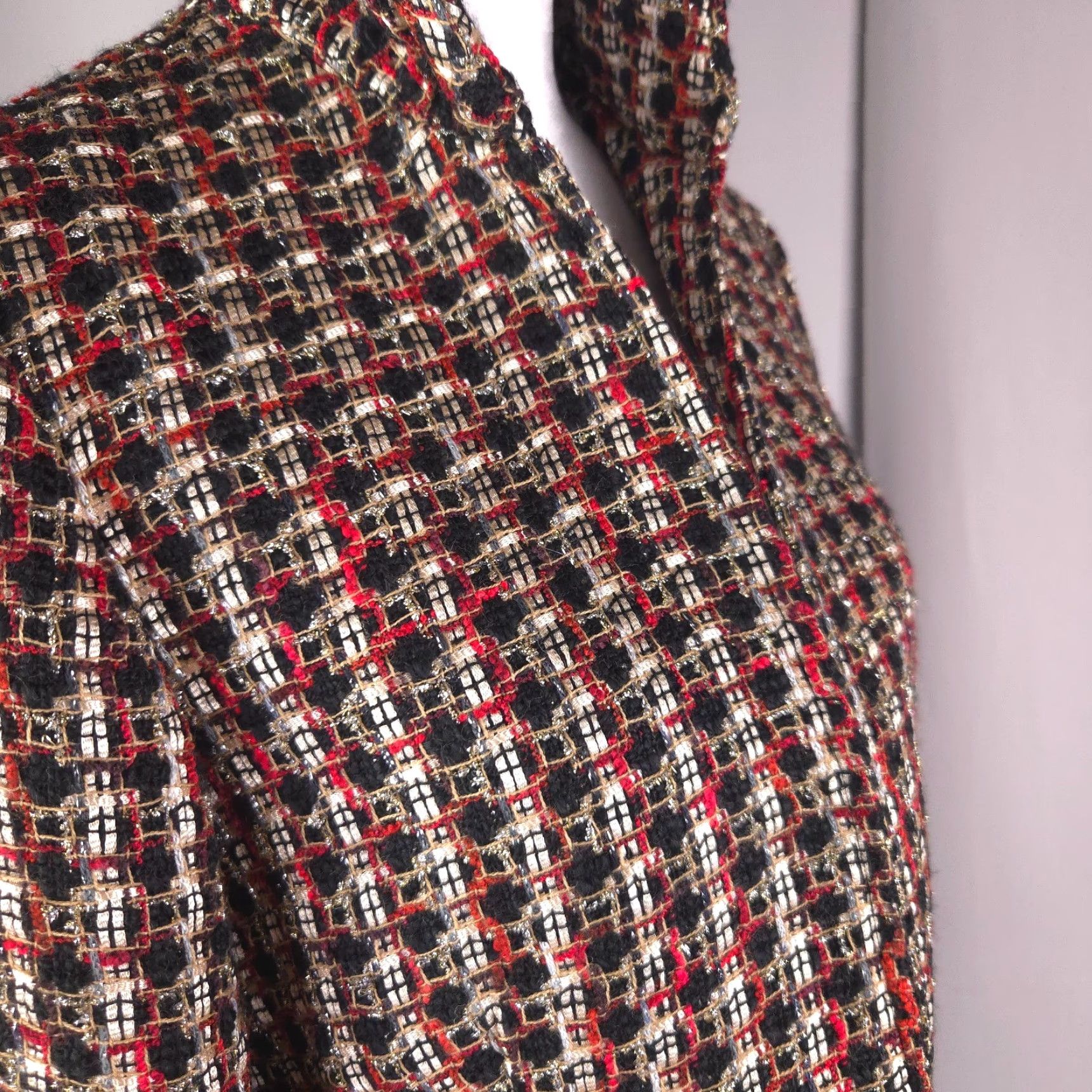 Chicos Blazer Jacket 0 Red Black Textured Bouclé Tweed Clueless 