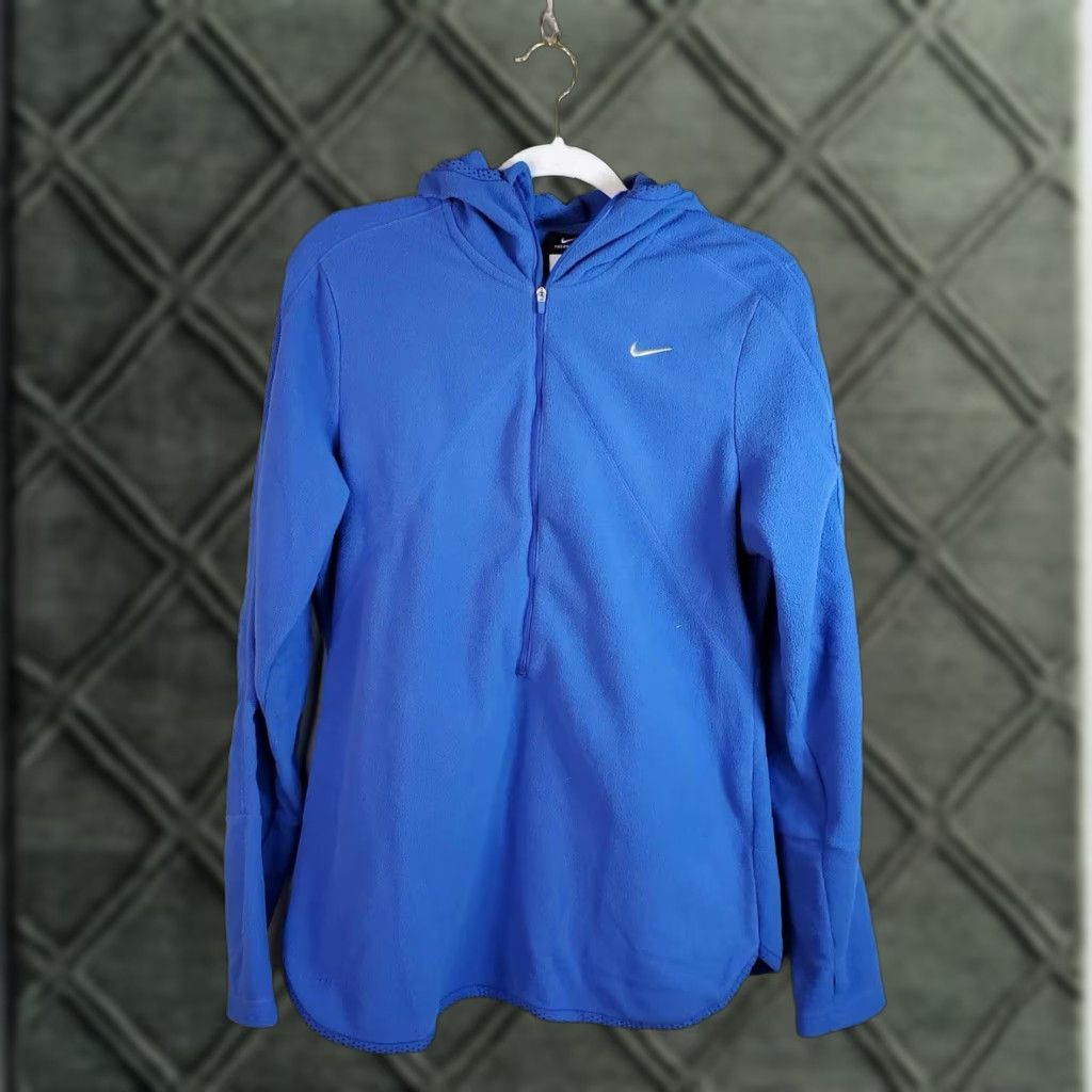Nike VINTAGE Nike 1/2 Zip Hoodie Womens Large Blue Fleece Long Sleeve Jogging Running Size L / US 10 / IT 46 - 1 Thumbnail