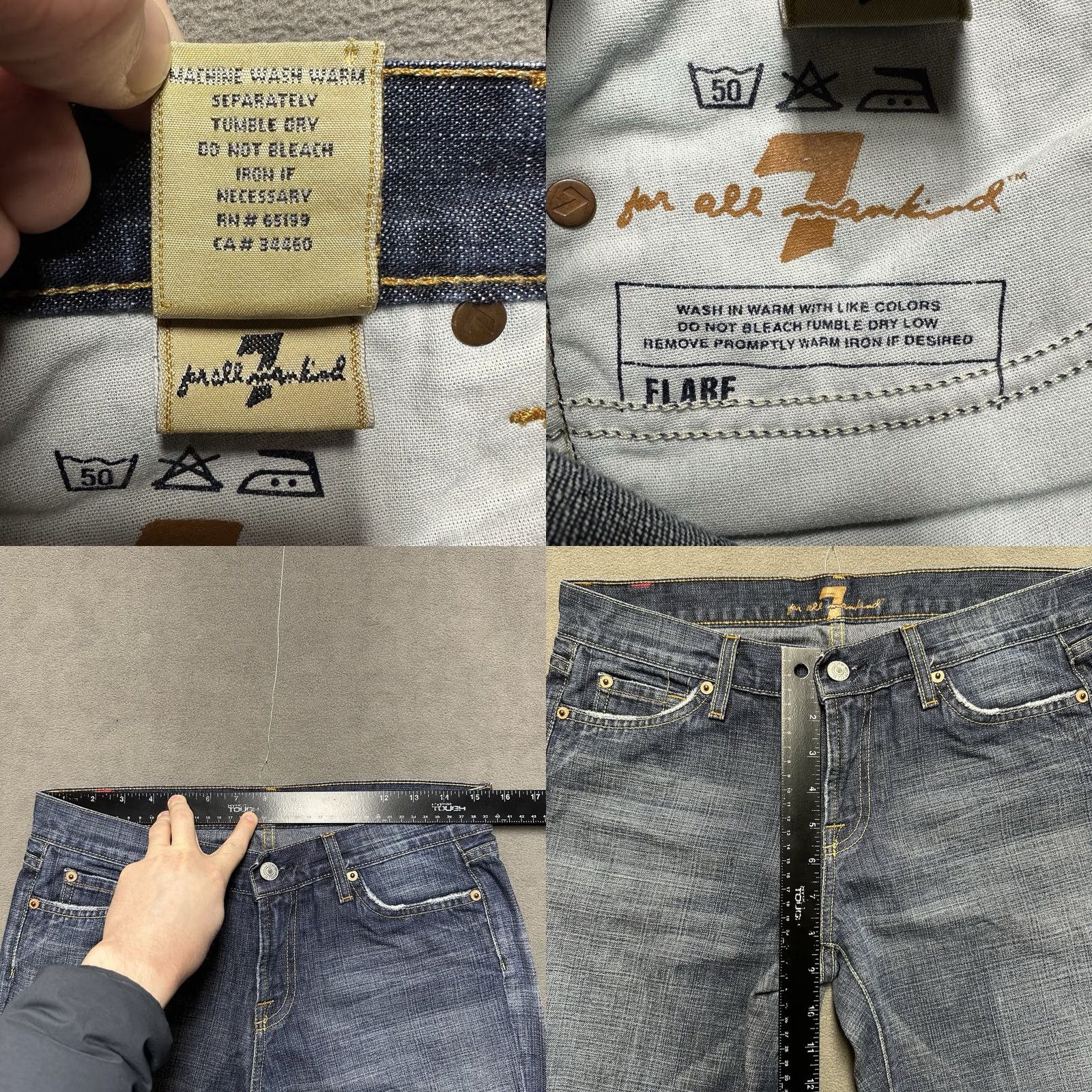 7 For All Mankind 7 For All Mankind Jeans Womens 30 Blue Denim Flared 31in Inseam 31in Waist Distressed Pockets Regular Rise 8.5" - Womens Jeans Size 24" / US 00 / IT 34 - 9 Thumbnail
