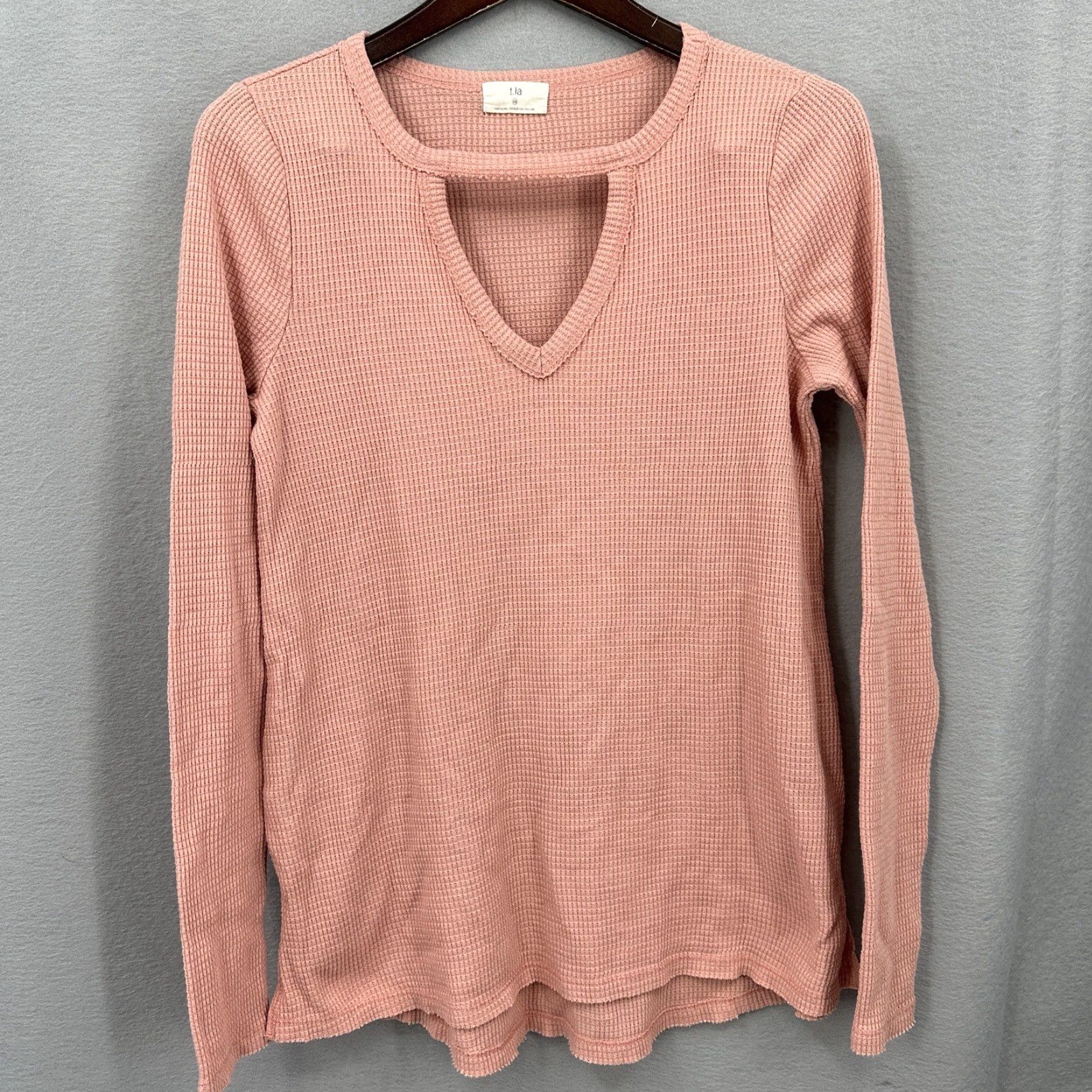 Anthropologie T.la Shirt Womens S Pink Thermal Knit Bohemian Casual Relaxed Cotton Blend Long Sleeve Vintage No Size S / US 4 / IT 40 - 2 Thumbnail