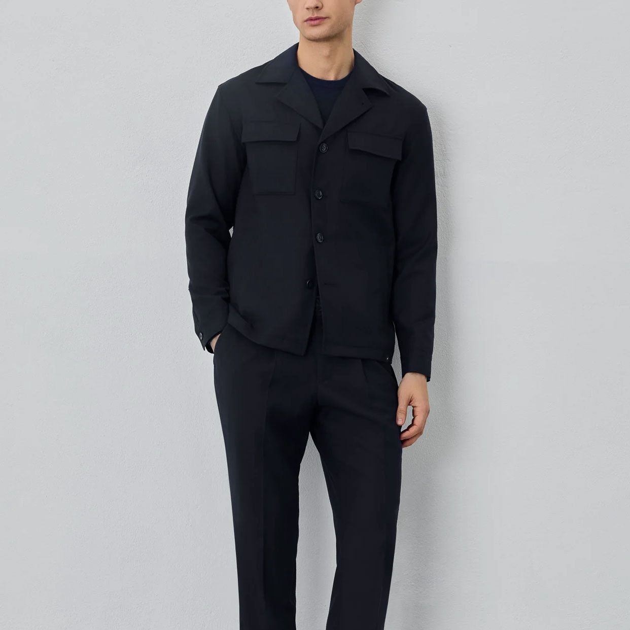Massimo Dutti Massimo Dutti Navy Blue Tech Wool Overshirt Jacket S SS23 Size US S / EU 44-46 / 1 - 6 Thumbnail