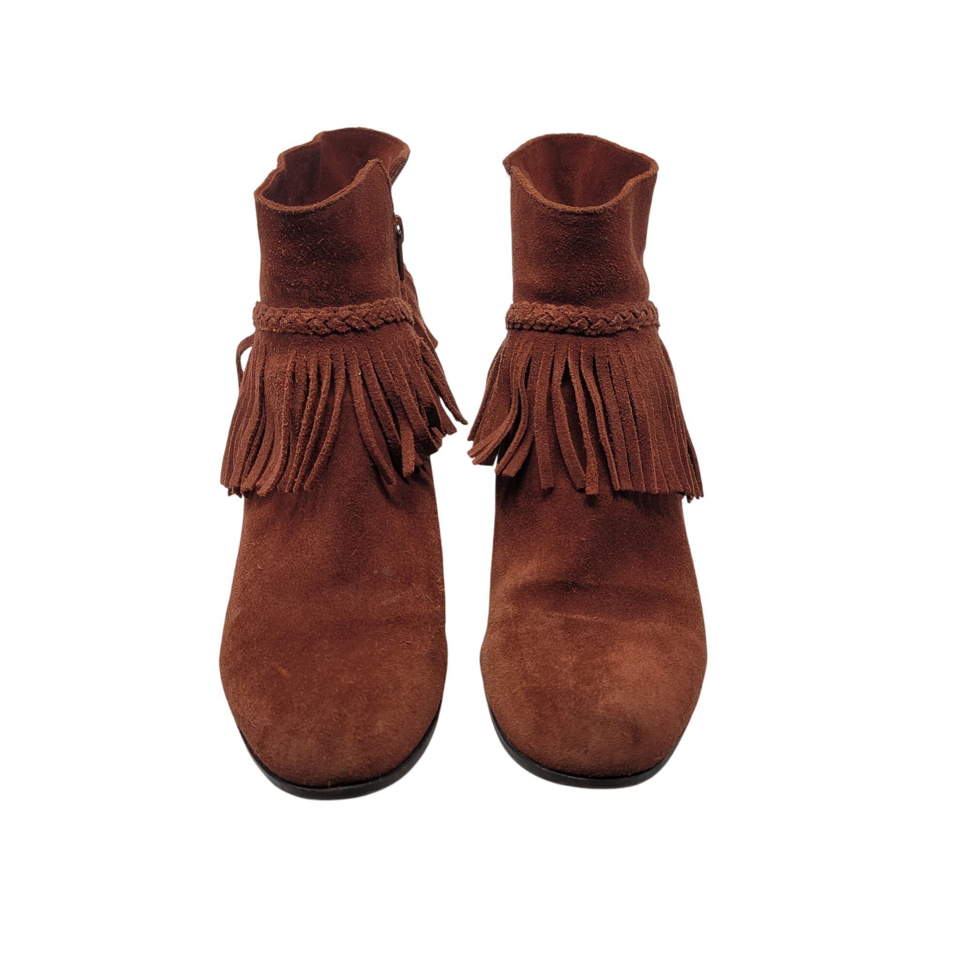 Designer Gianni Bini Rust Brown Suede Fringe Western Ankle Booties 9 Size US 9 / IT 39 - 5 Thumbnail