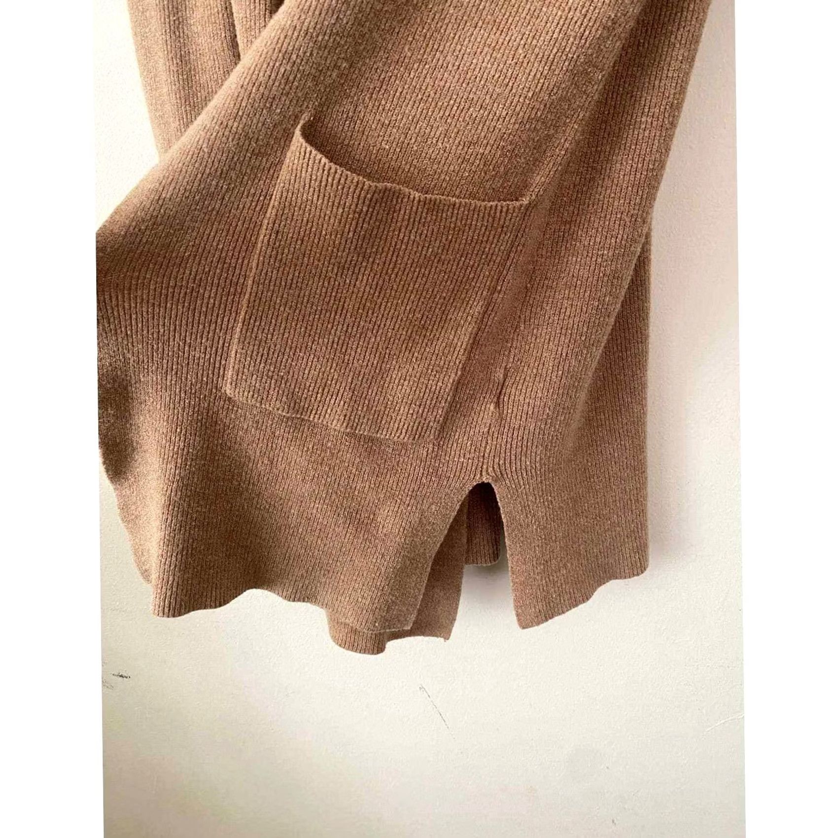 Vintage Verve Ami Cardigan Verve Ami Cardigan Tan Knit Open Front Long Side Slit Sweater Women Small Regular Tan Womens Size S / US 4 / IT 40 - 5 Thumbnail