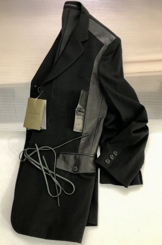Yohji Yamamoto YYPH 🇯🇵 black wool/leather laced front acords ‘08 coat 3 NEW Size 40L - 6 Thumbnail